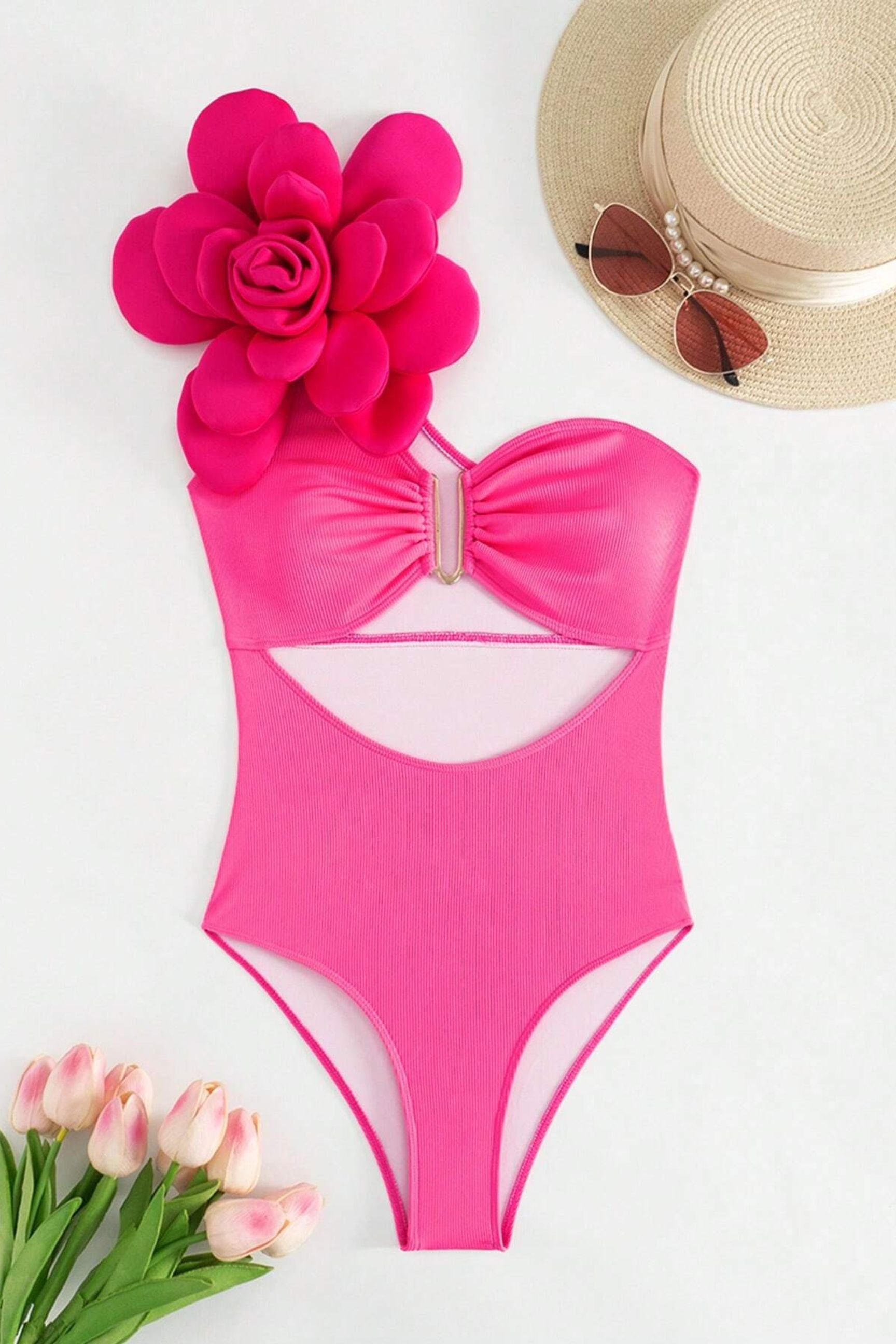 3d Flower Hollow Out One-Piece Swimsuit