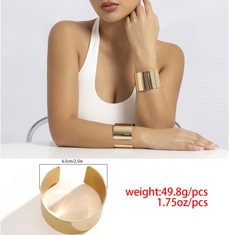 Salircon 3PCS Chunky Gold Cuff Bracelets for Women Gold Statement Bangle Bracelets Set Arm Cuff Upper Arm Punk Jewelry