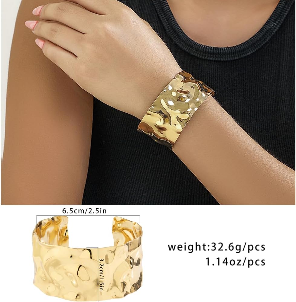 Salircon 3PCS Chunky Gold Cuff Bracelets for Women Gold Statement Bangle Bracelets Set Arm Cuff Upper Arm Punk Jewelry