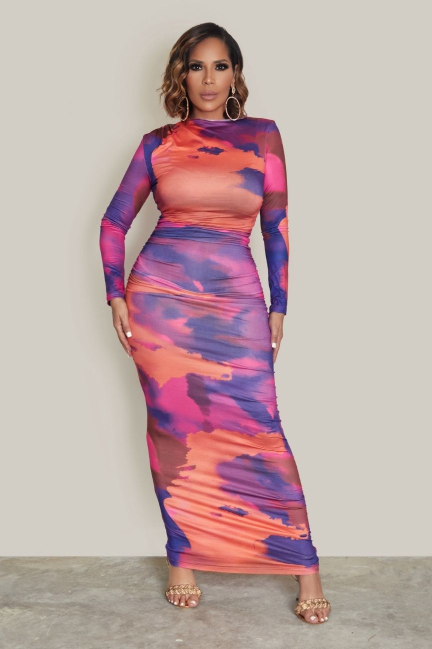 Adalynn Tie Dye Ruched Bodycon Dress