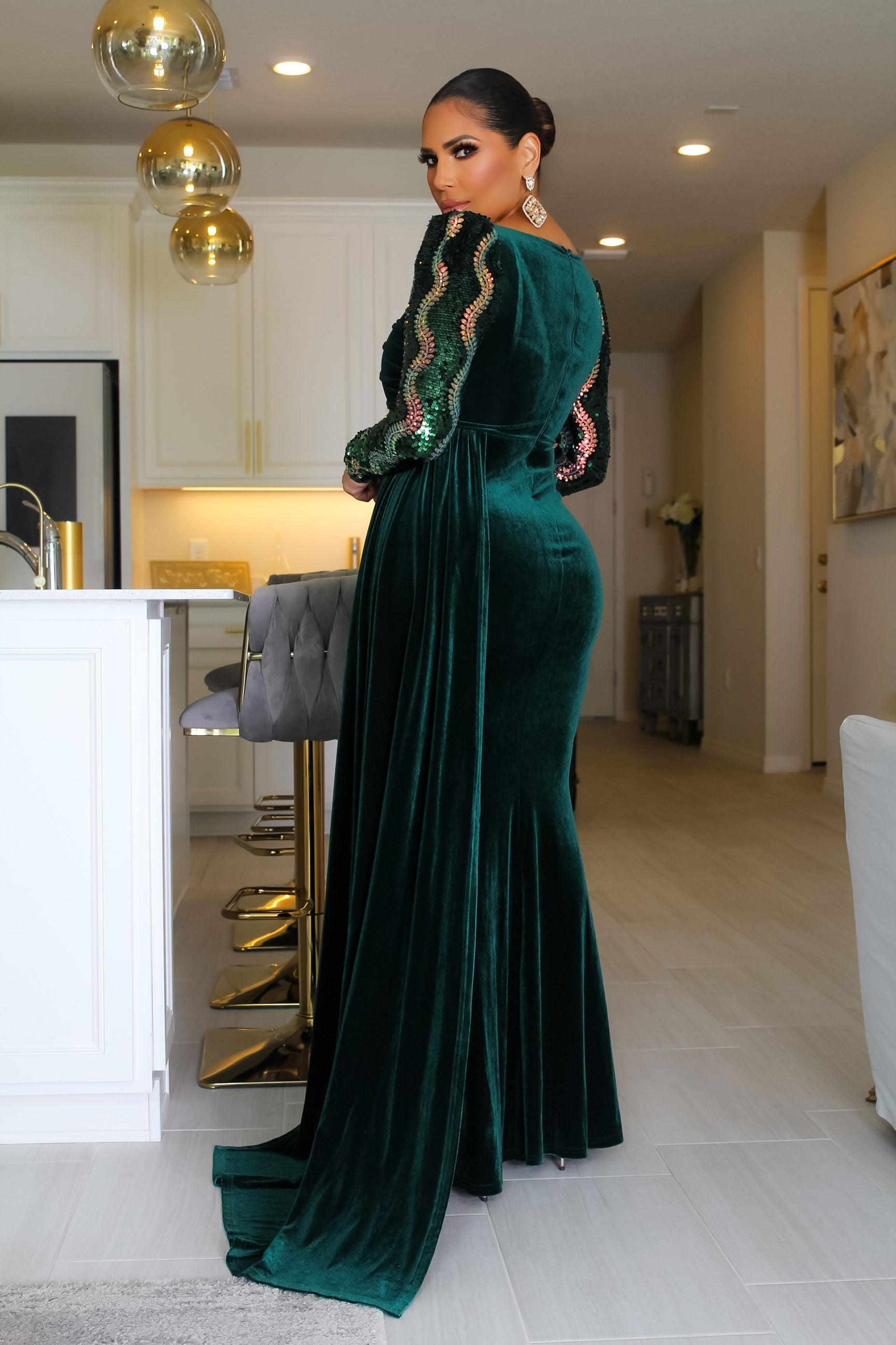 Ailyn Contrast Sequin Velvet Formal Dress