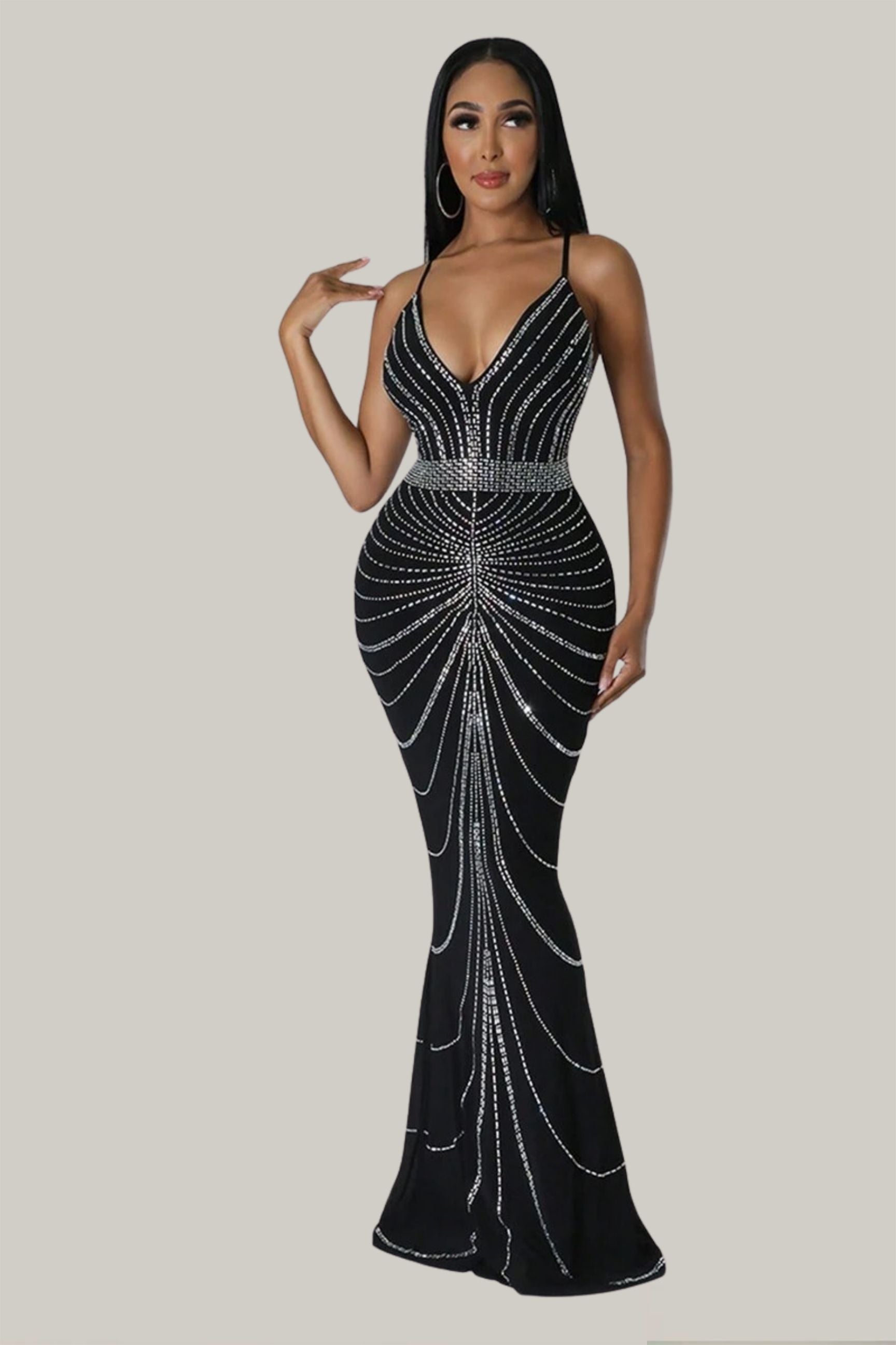 Aisha Plunging Neck Sequin Bodycon Dress