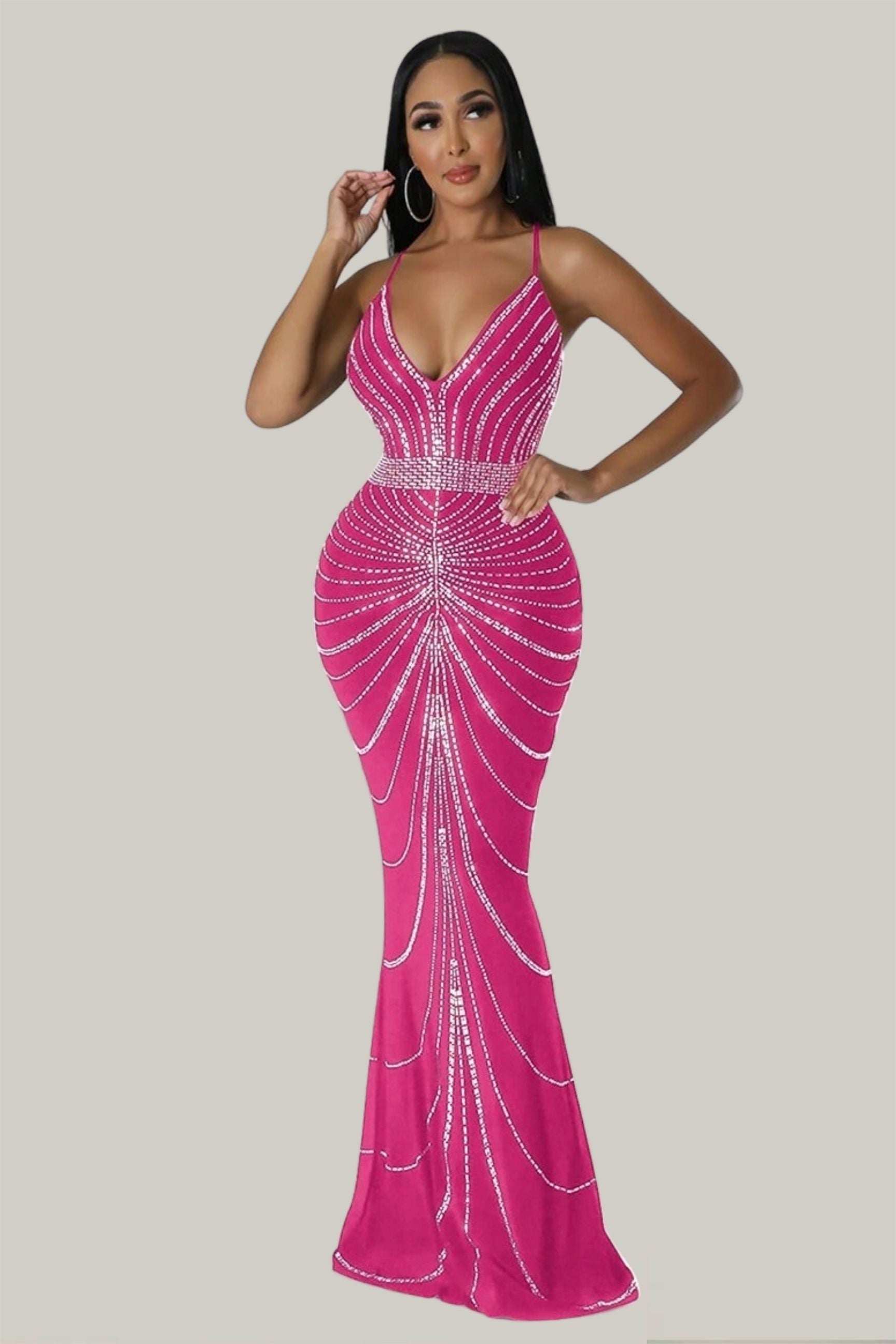 Aisha Plunging Neck Sequin Bodycon Dress