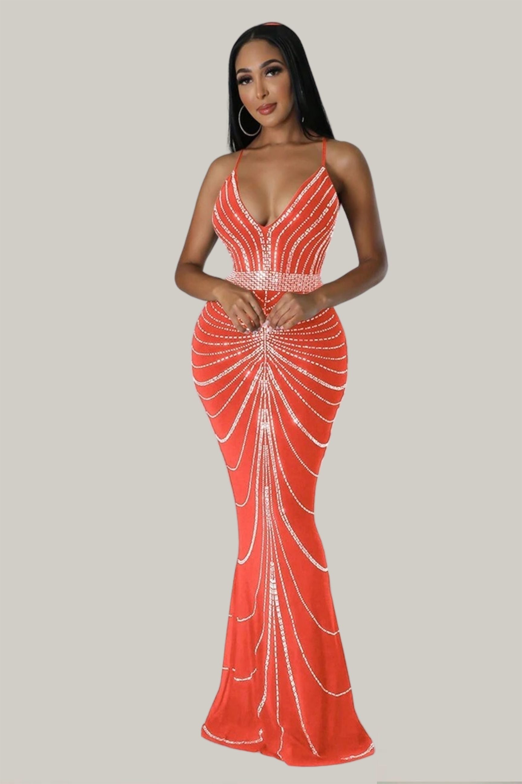 Aisha Plunging Neck Sequin Bodycon Dress