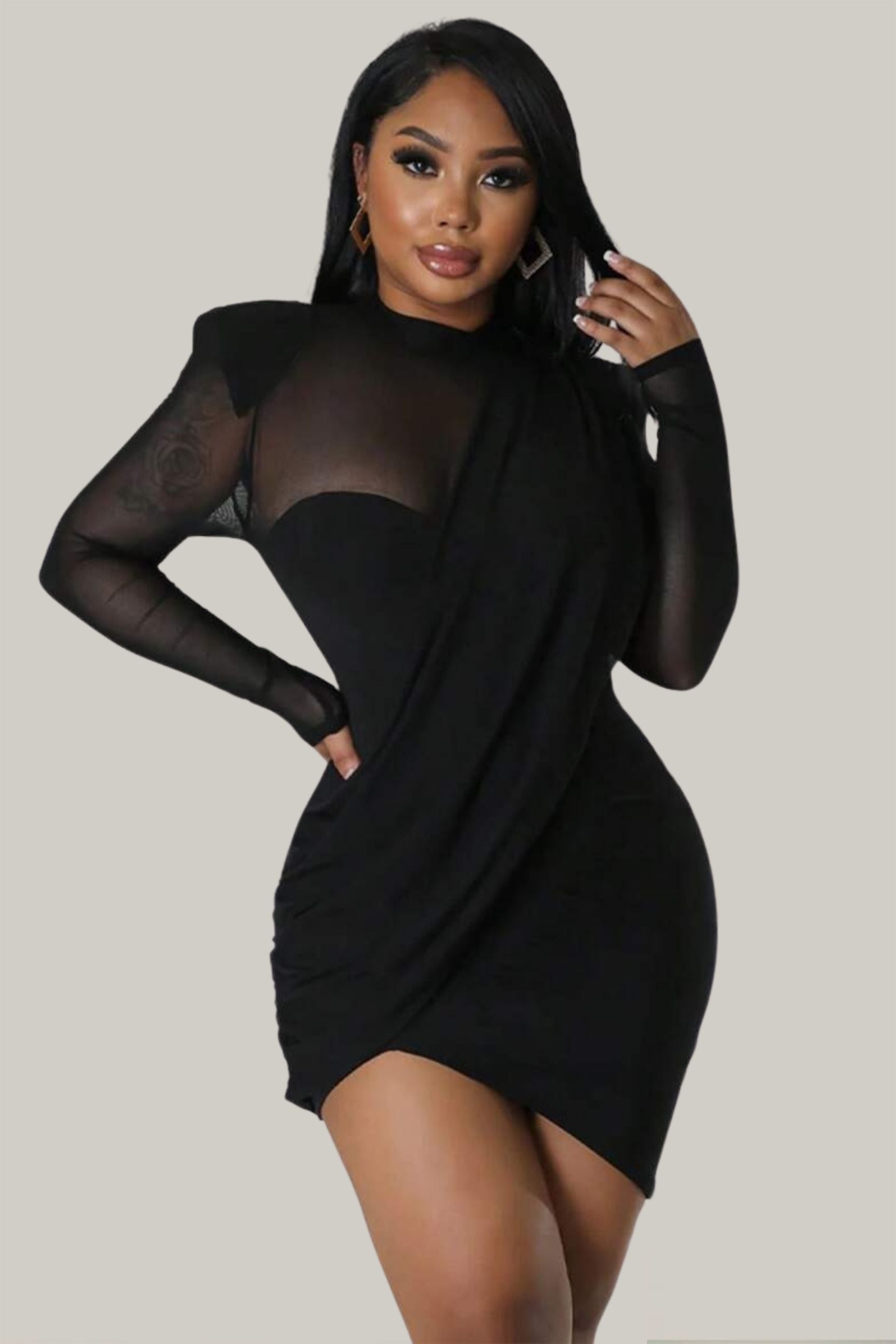 Aleah Wrap Contrast Mesh Mini Dress