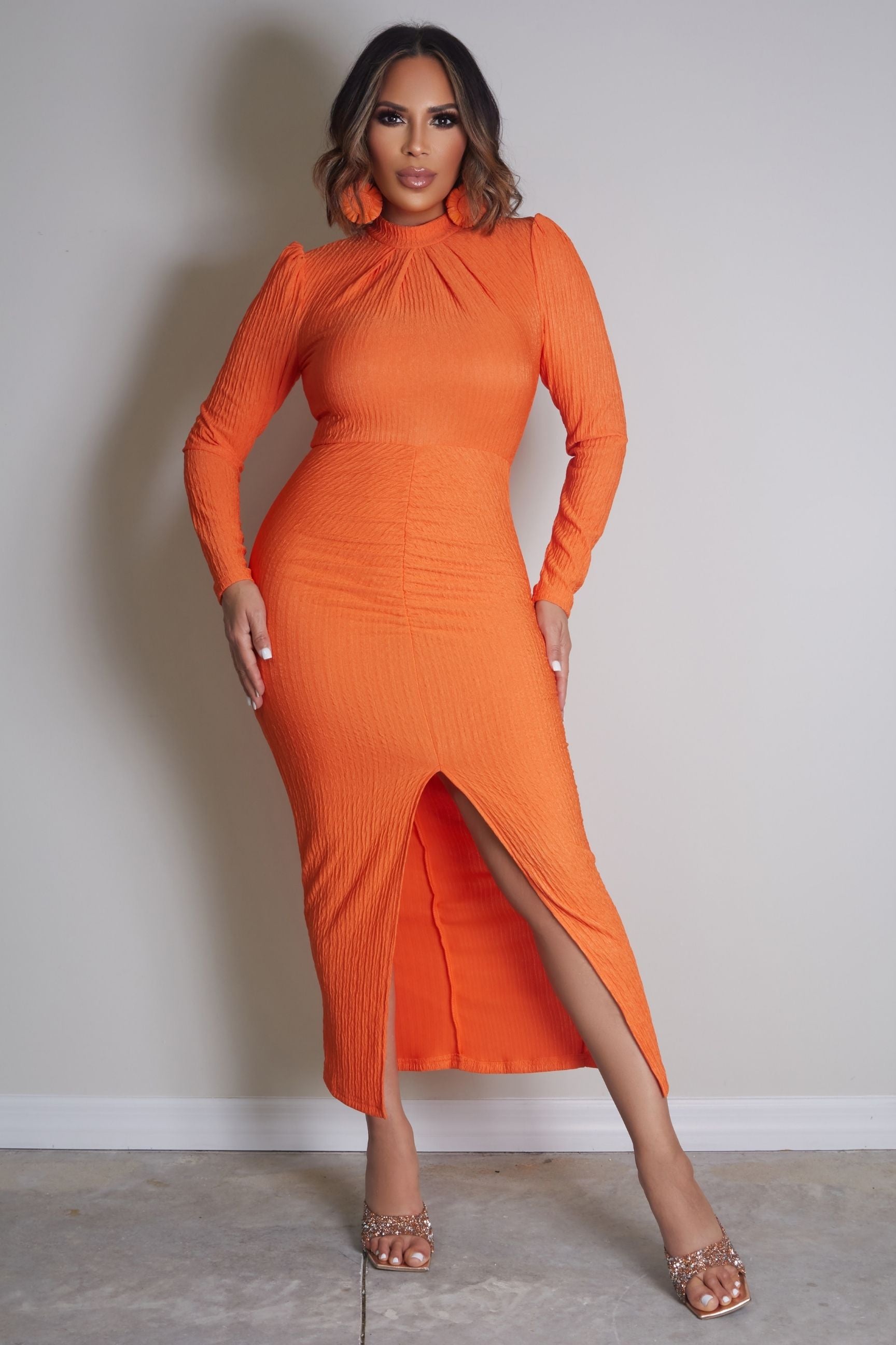 Autumn High Slit Long Sleeve Dress