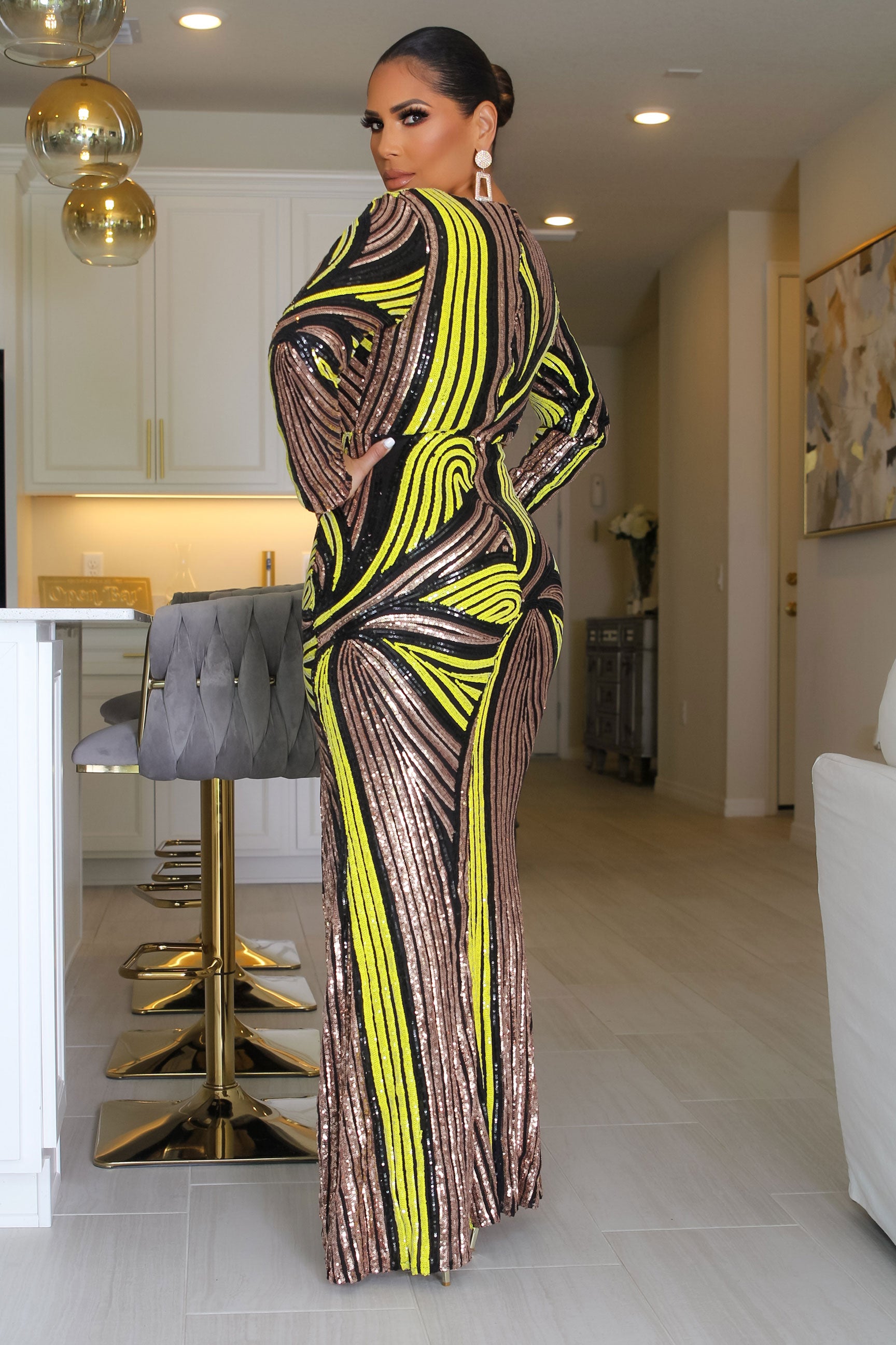 Barrett Multicolor Striped Split Thigh Sequin Dress