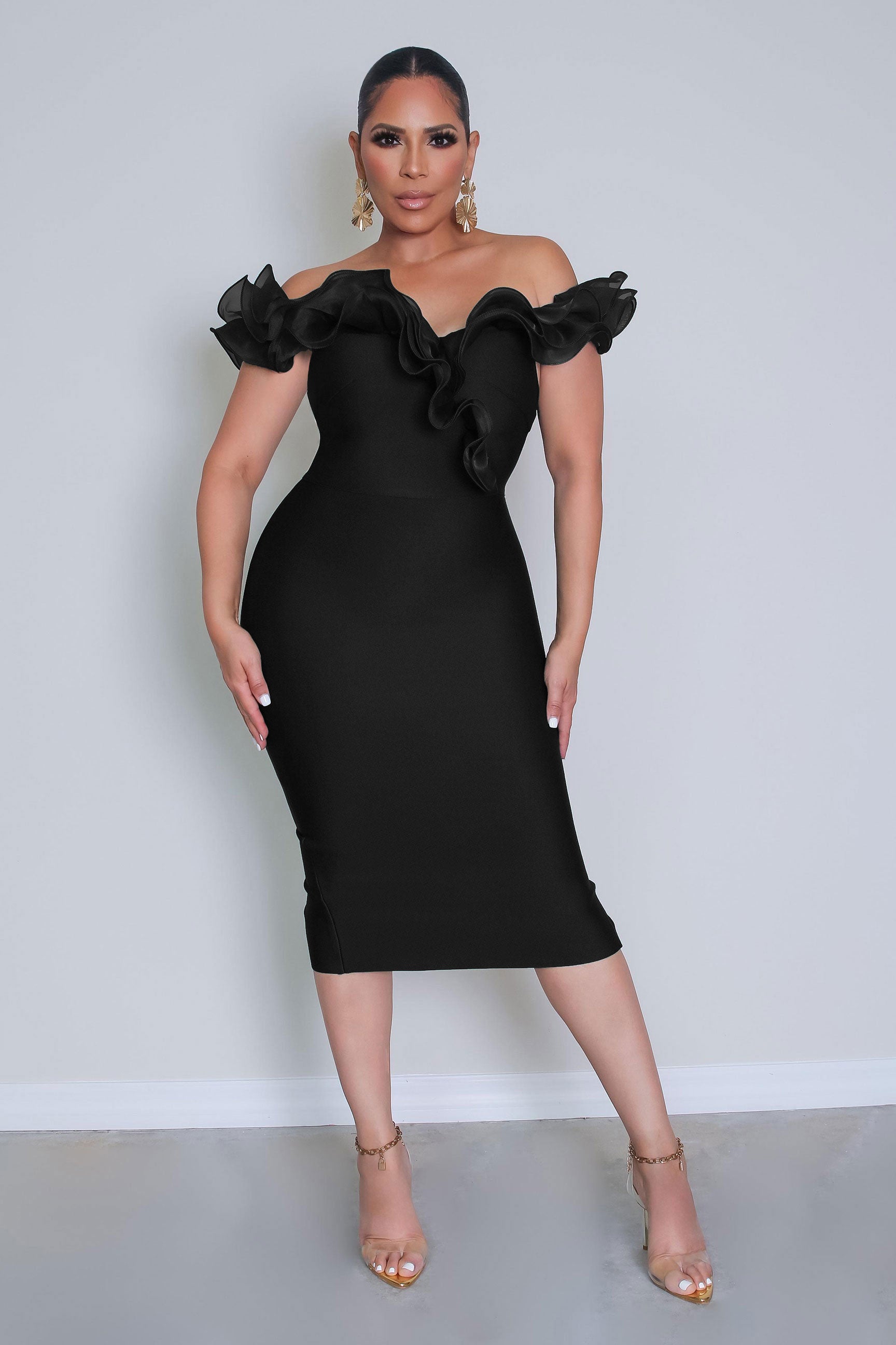 Londyn Exaggerated Ruffled Mesh Bandage Dress