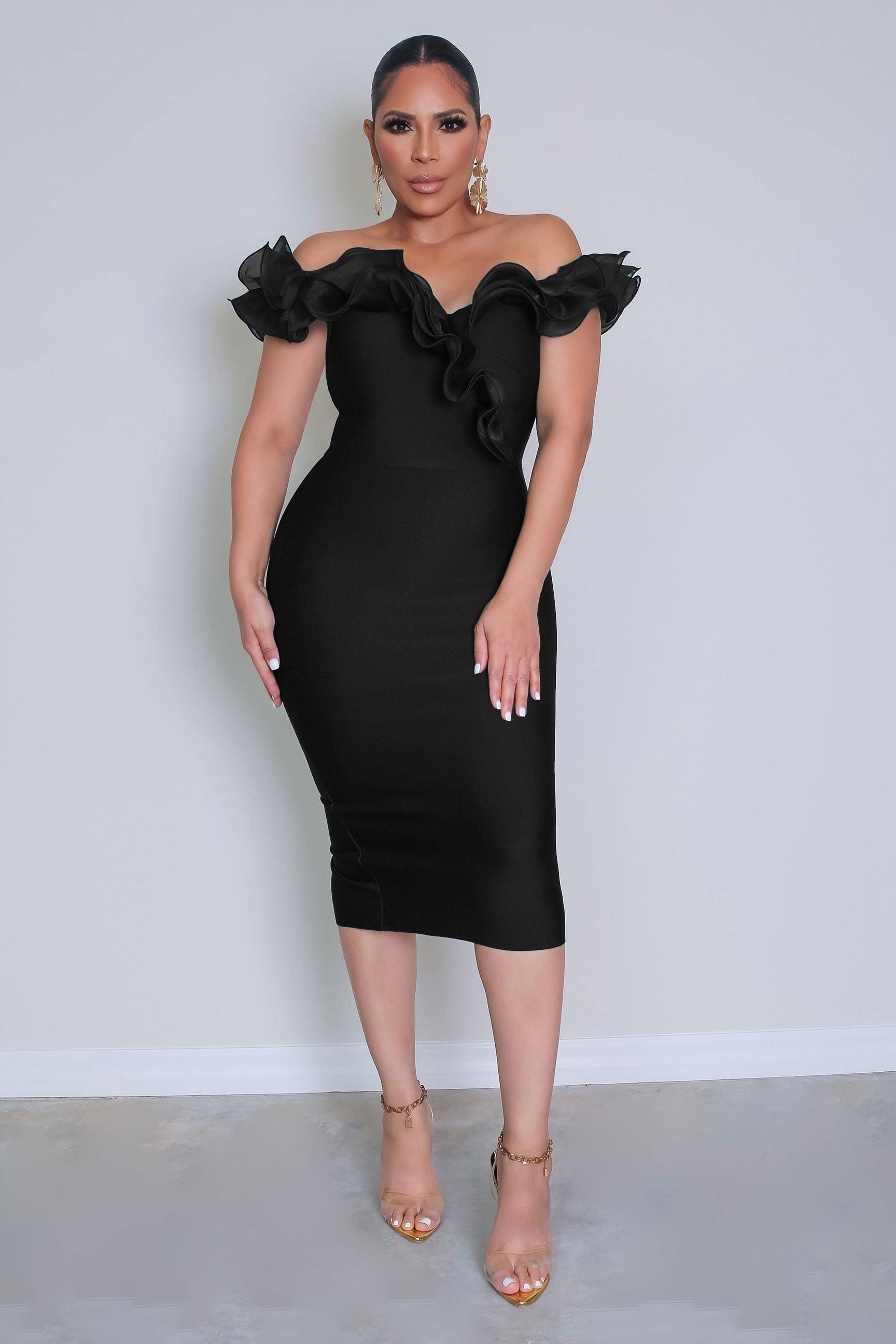 Londyn Exaggerated Ruffled Mesh Bandage Dress