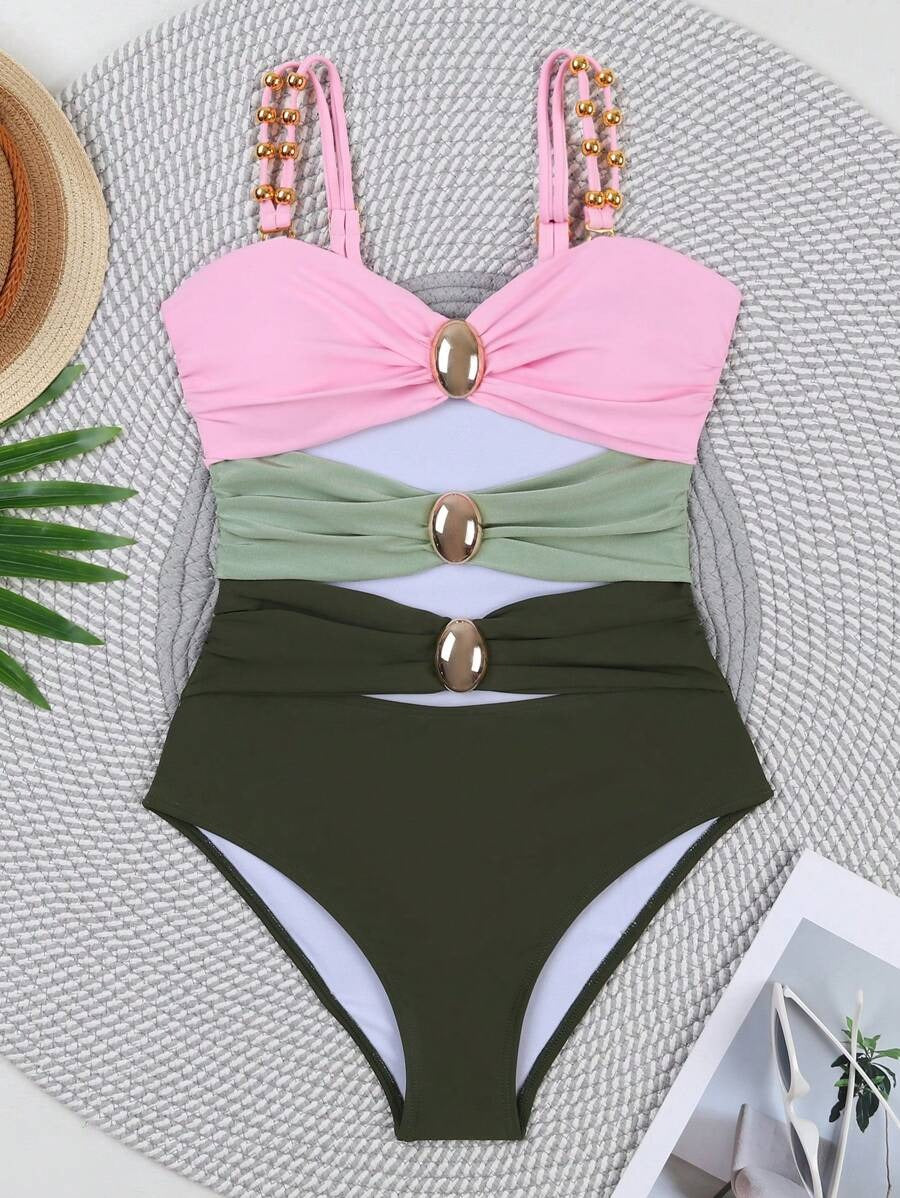 Colorblock Cut-Out One-Piece Swimsuit
