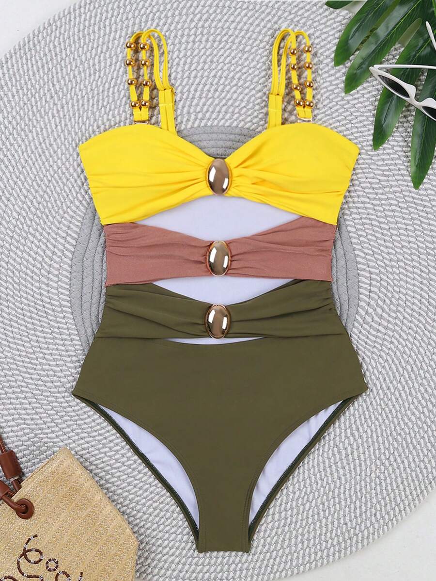 Colorblock Cut-Out One-Piece Swimsuit