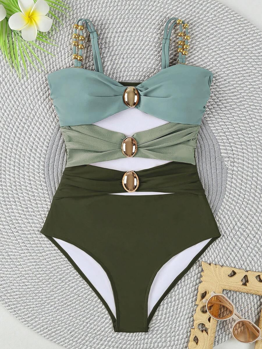 Colorblock Cut-Out One-Piece Swimsuit