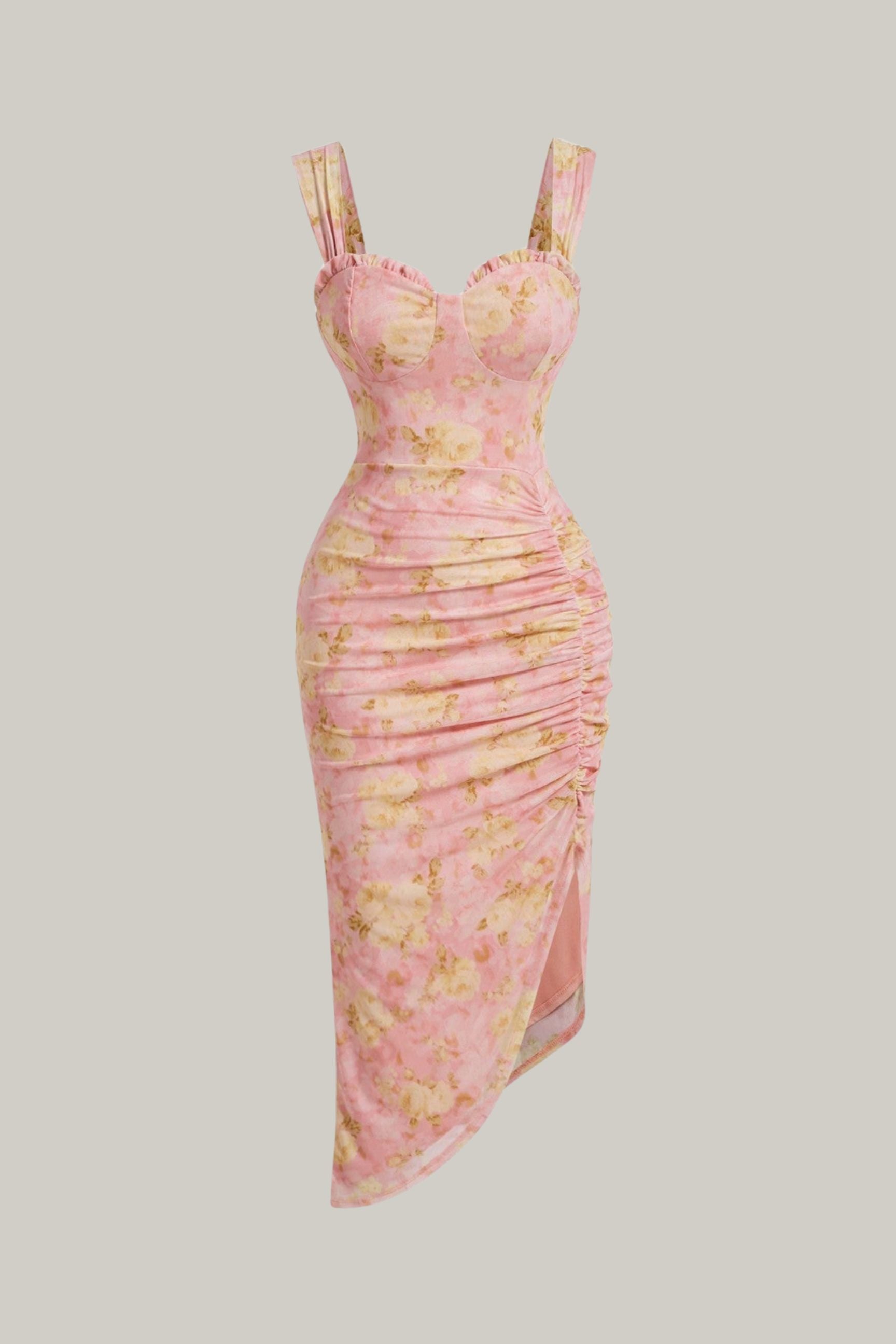 Floral Print Asymmetric Split Dress