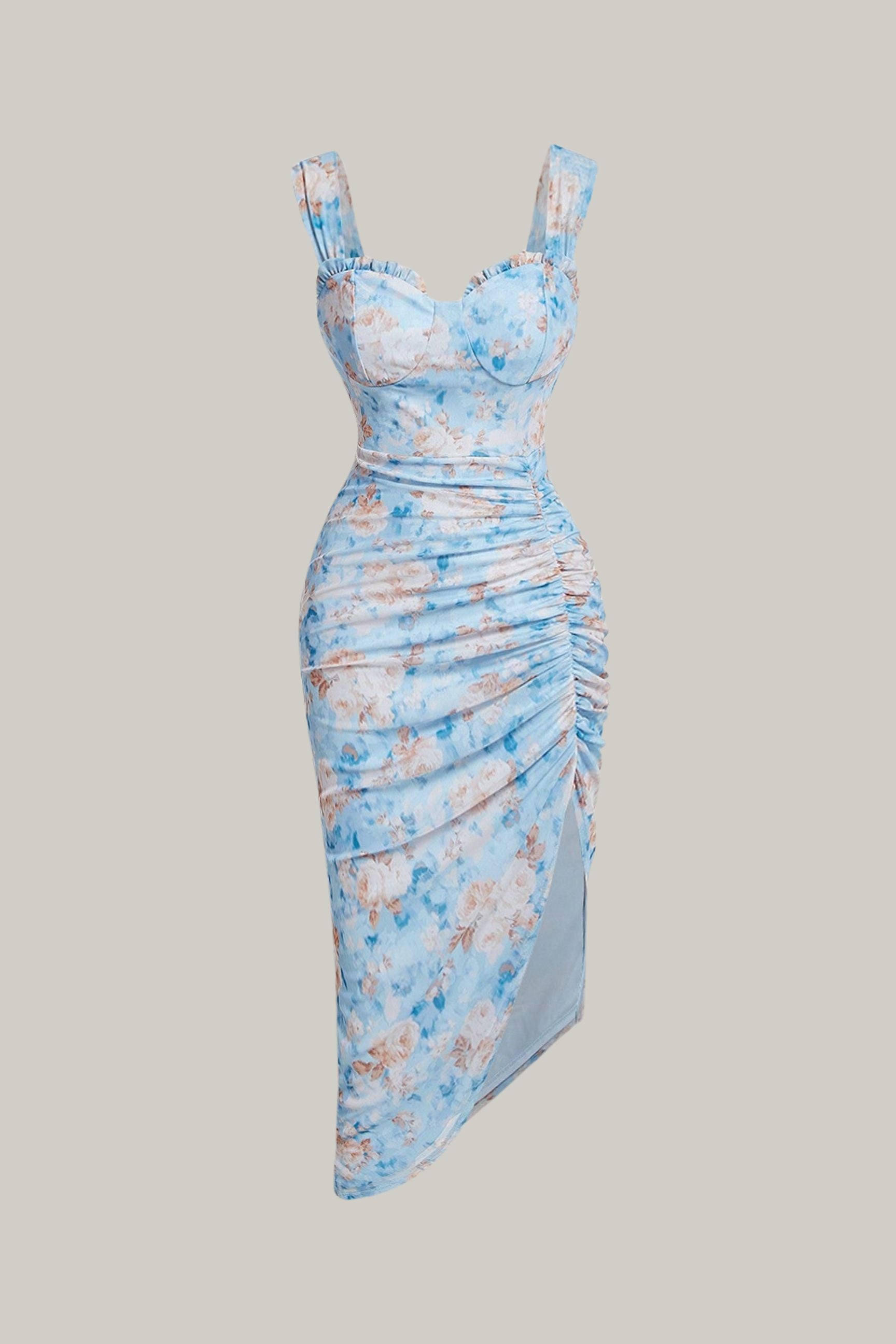 Floral Print Asymmetric Split Dress