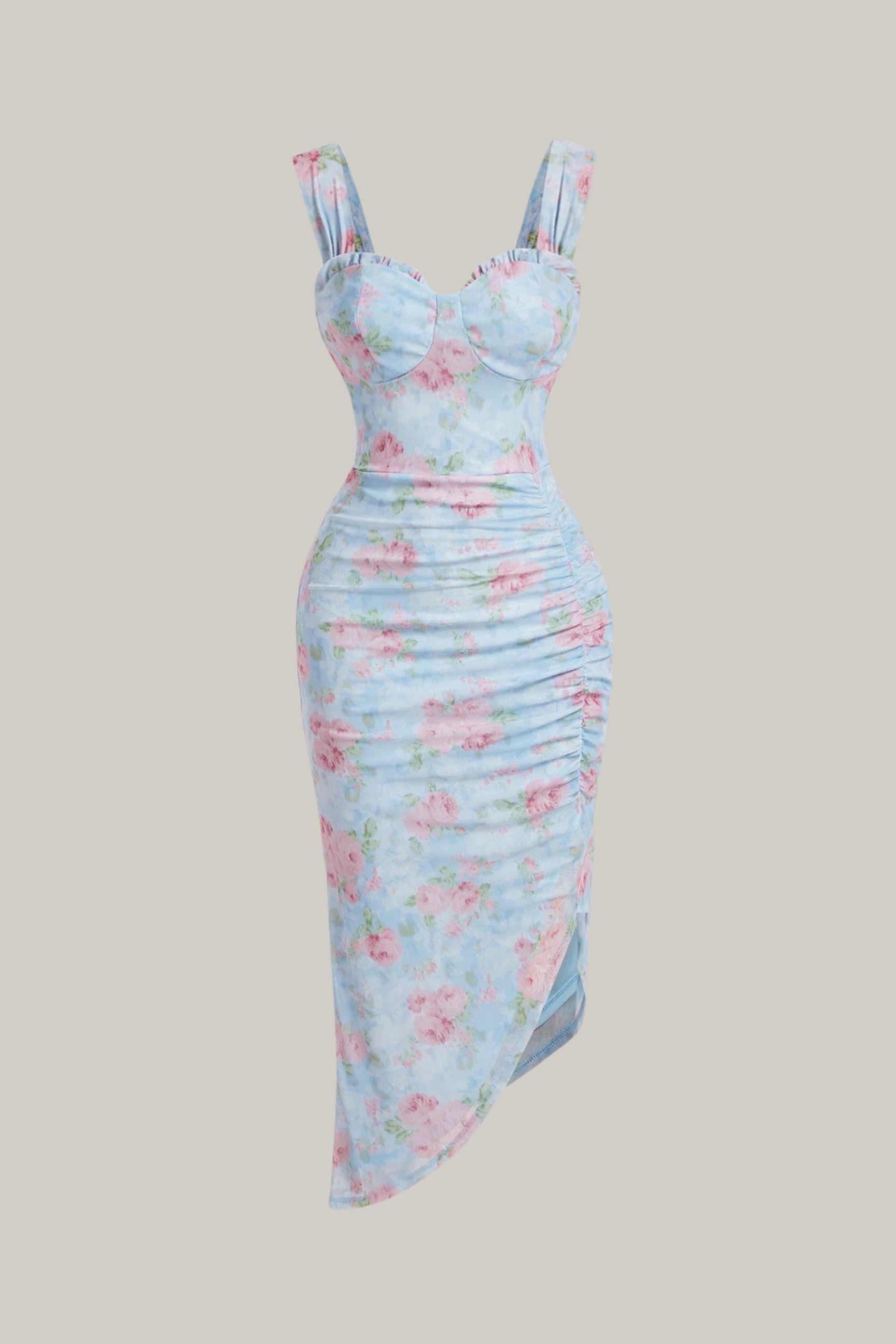 Floral Print Asymmetric Split Dress