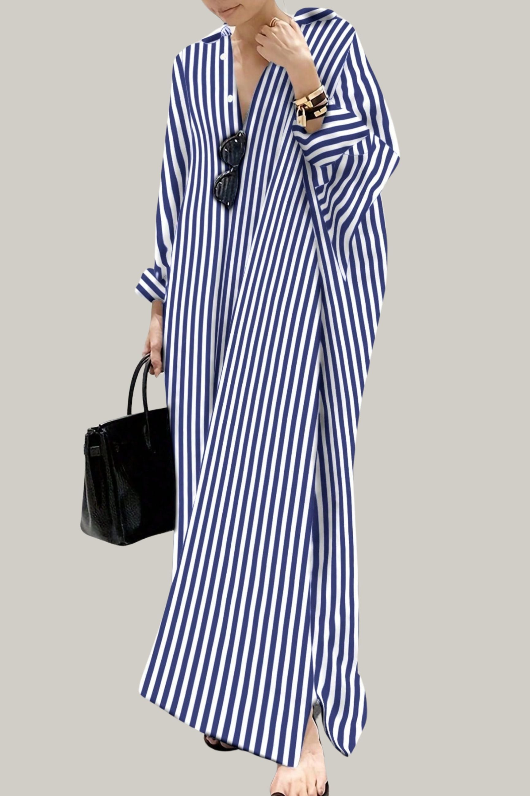 Loose Striped Oversized Drop Shoulder Long Shirt Dress