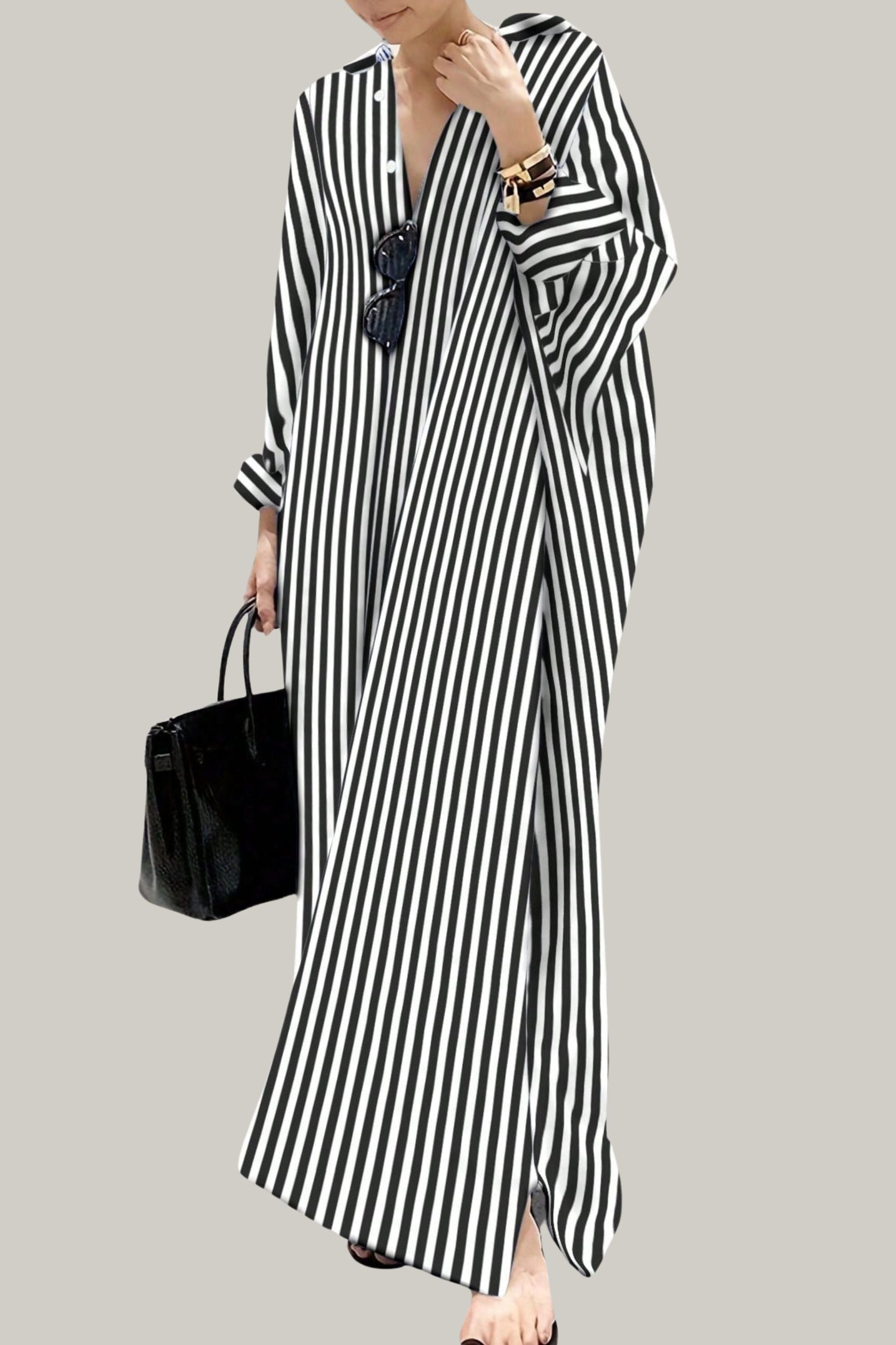 Loose Striped Oversized Drop Shoulder Long Shirt Dress