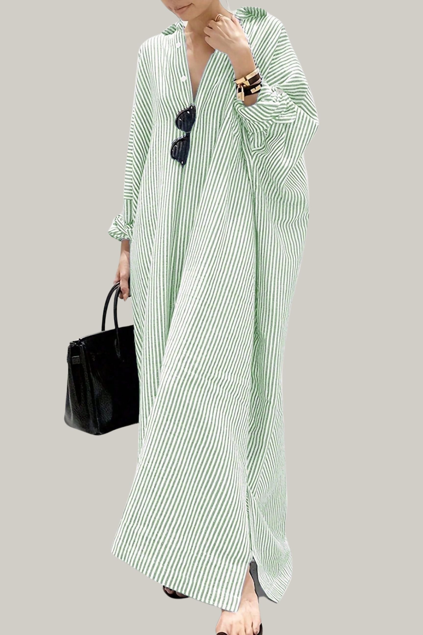 Loose Striped Oversized Drop Shoulder Long Shirt Dress