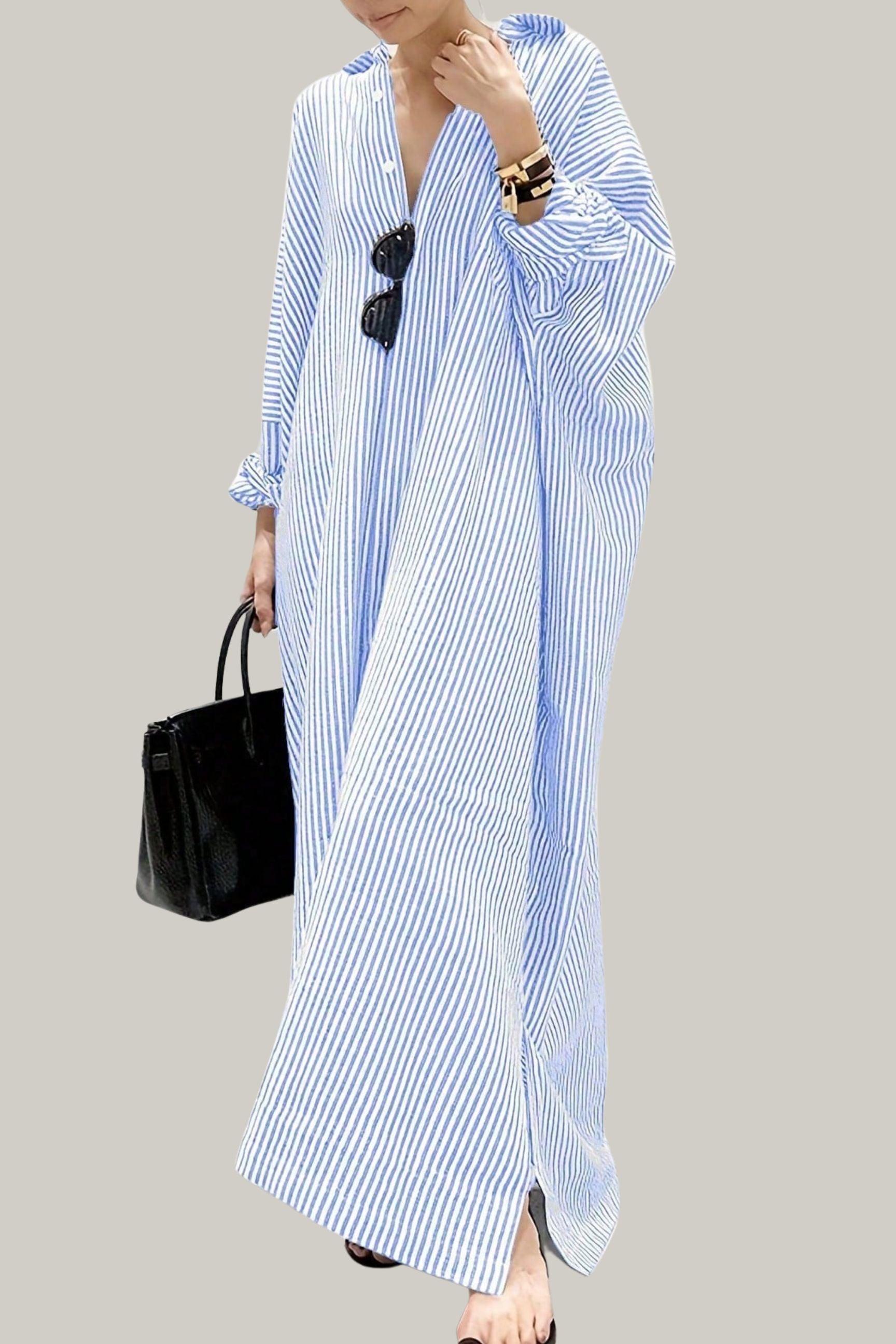 Loose Striped Oversized Drop Shoulder Long Shirt Dress