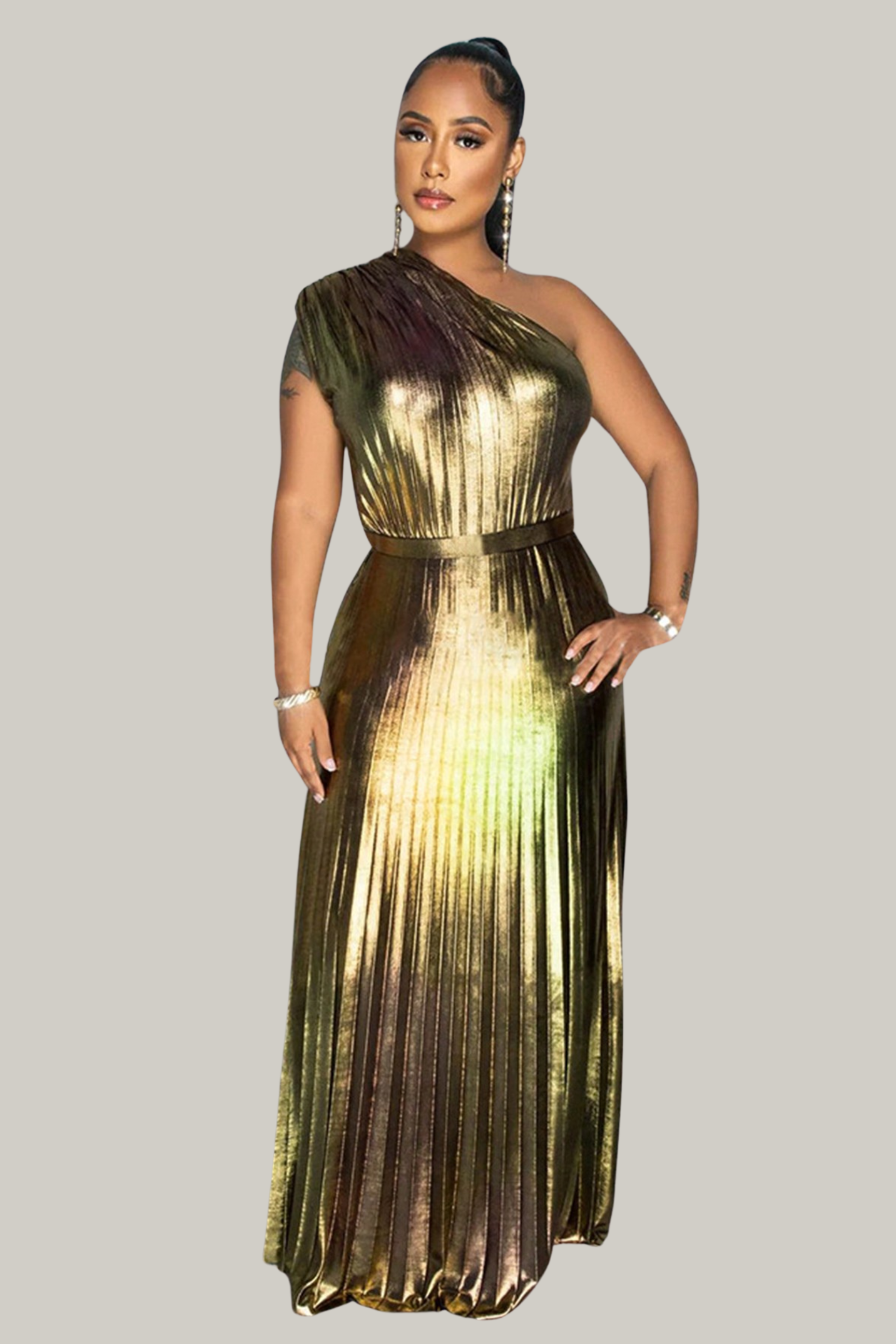 Luna Asymmetric Pleated Maxi Dress