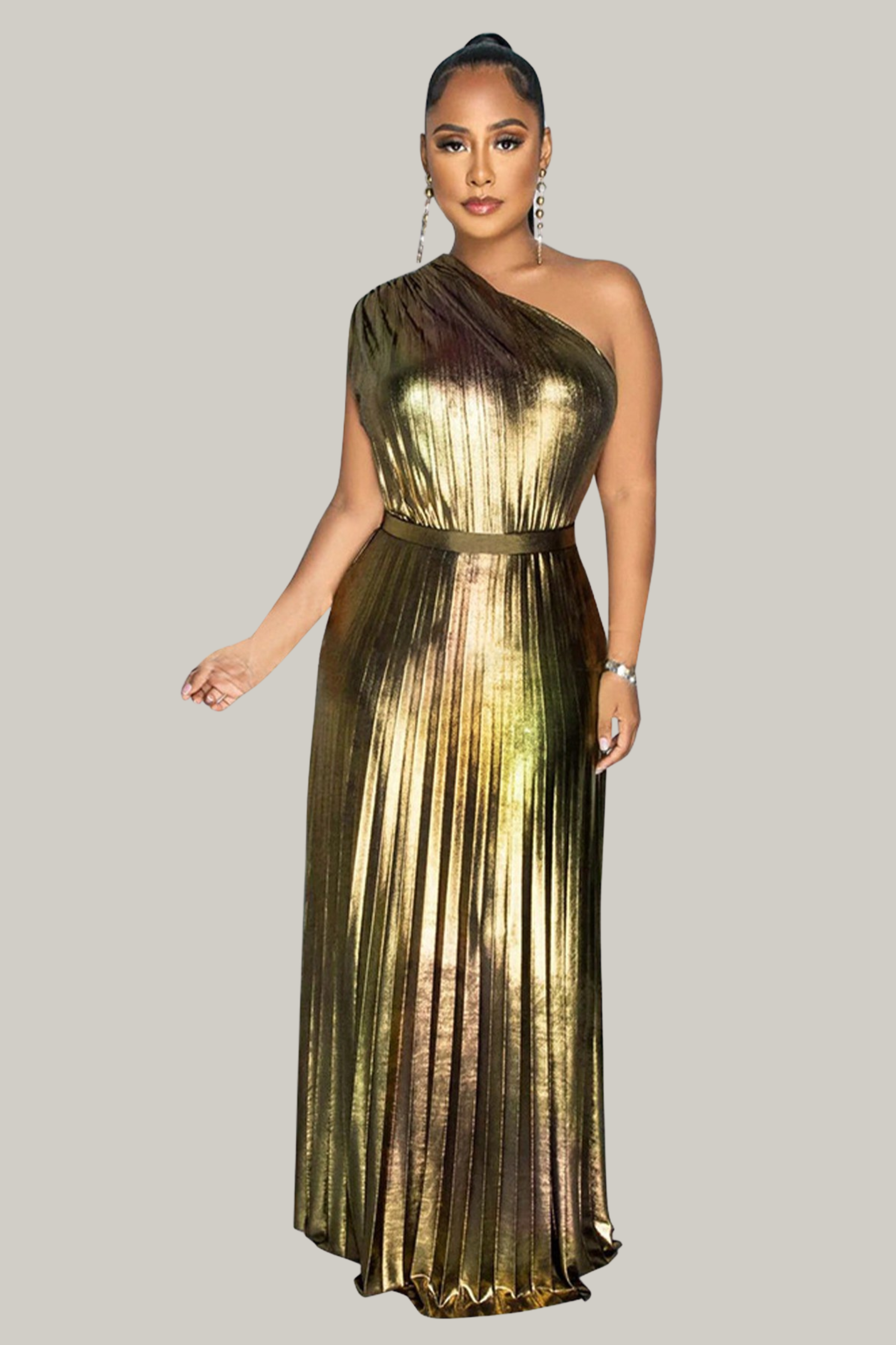 Luna Asymmetric Pleated Maxi Dress