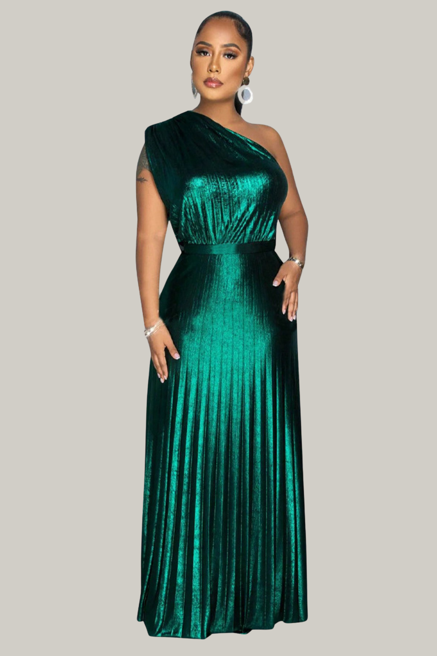 Luna Asymmetric Pleated Maxi Dress