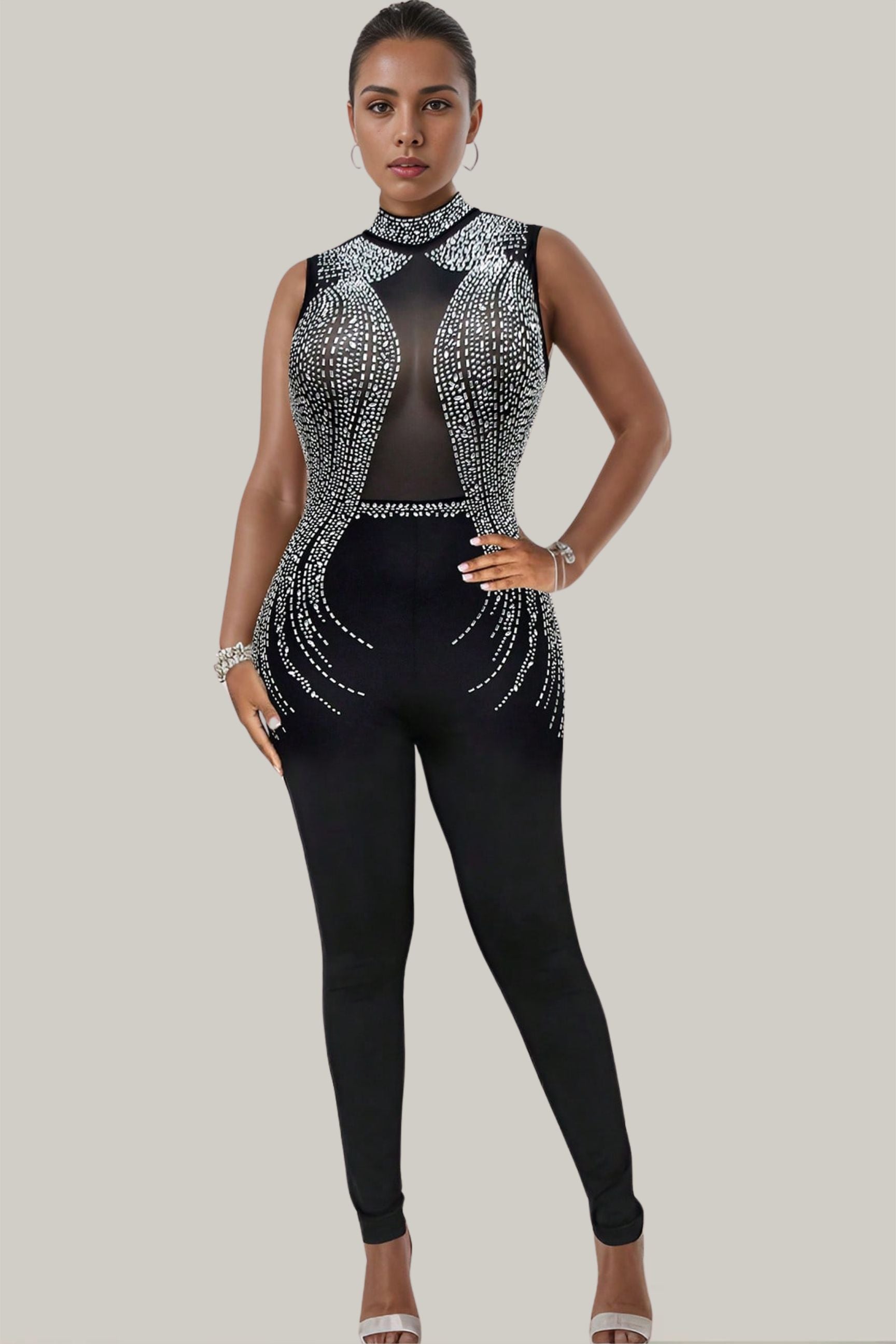 Mara Studded Mesh Sleeveless Jumpsuit