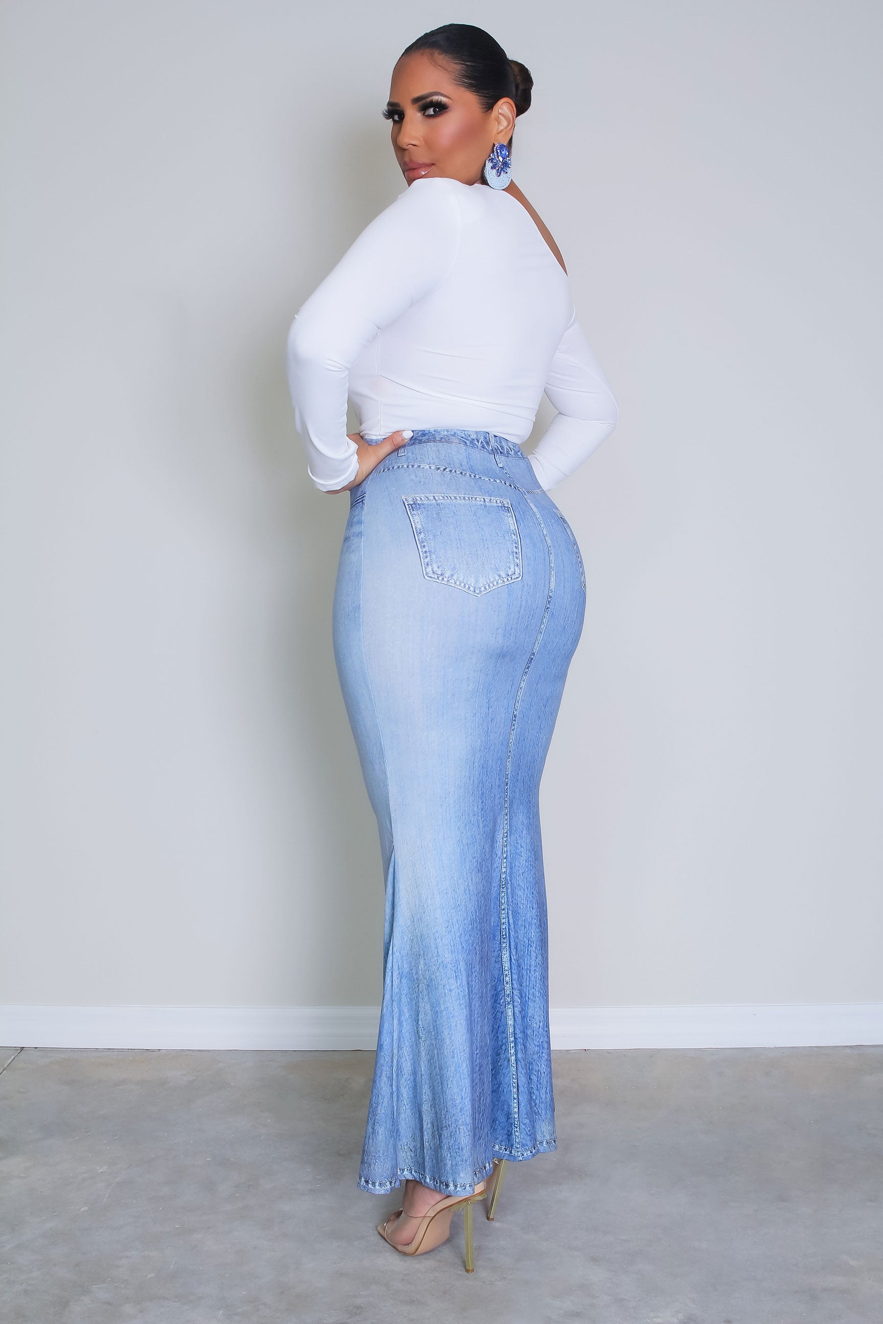 Melanie Denim Effect Print Mermaid Skirt