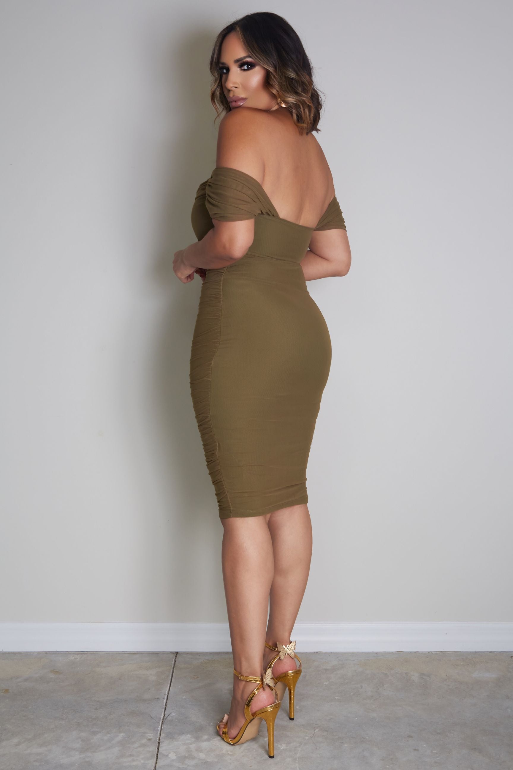 Myla Off Shoulder Ruched Bodycon Dress
