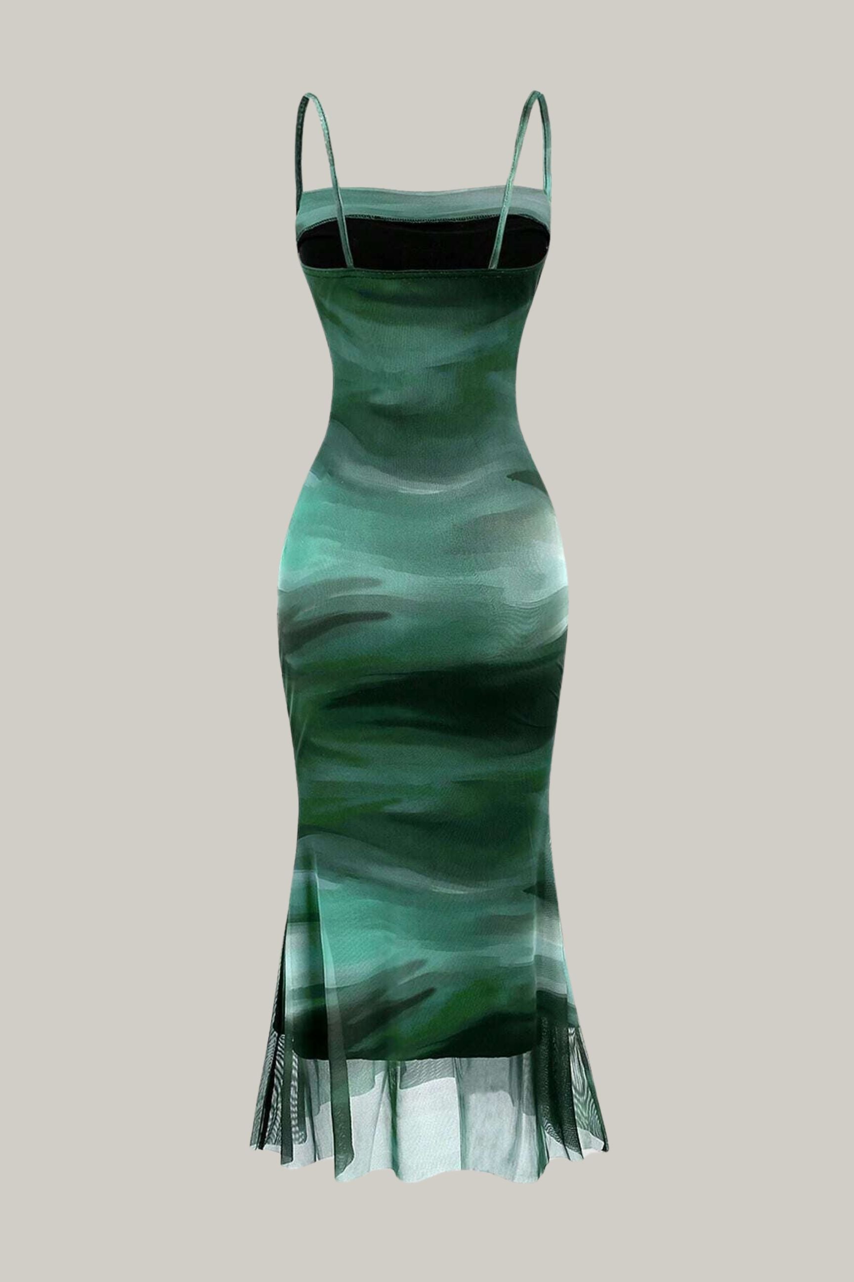 Ombre Mesh Pleated Mermaid Cami Dress