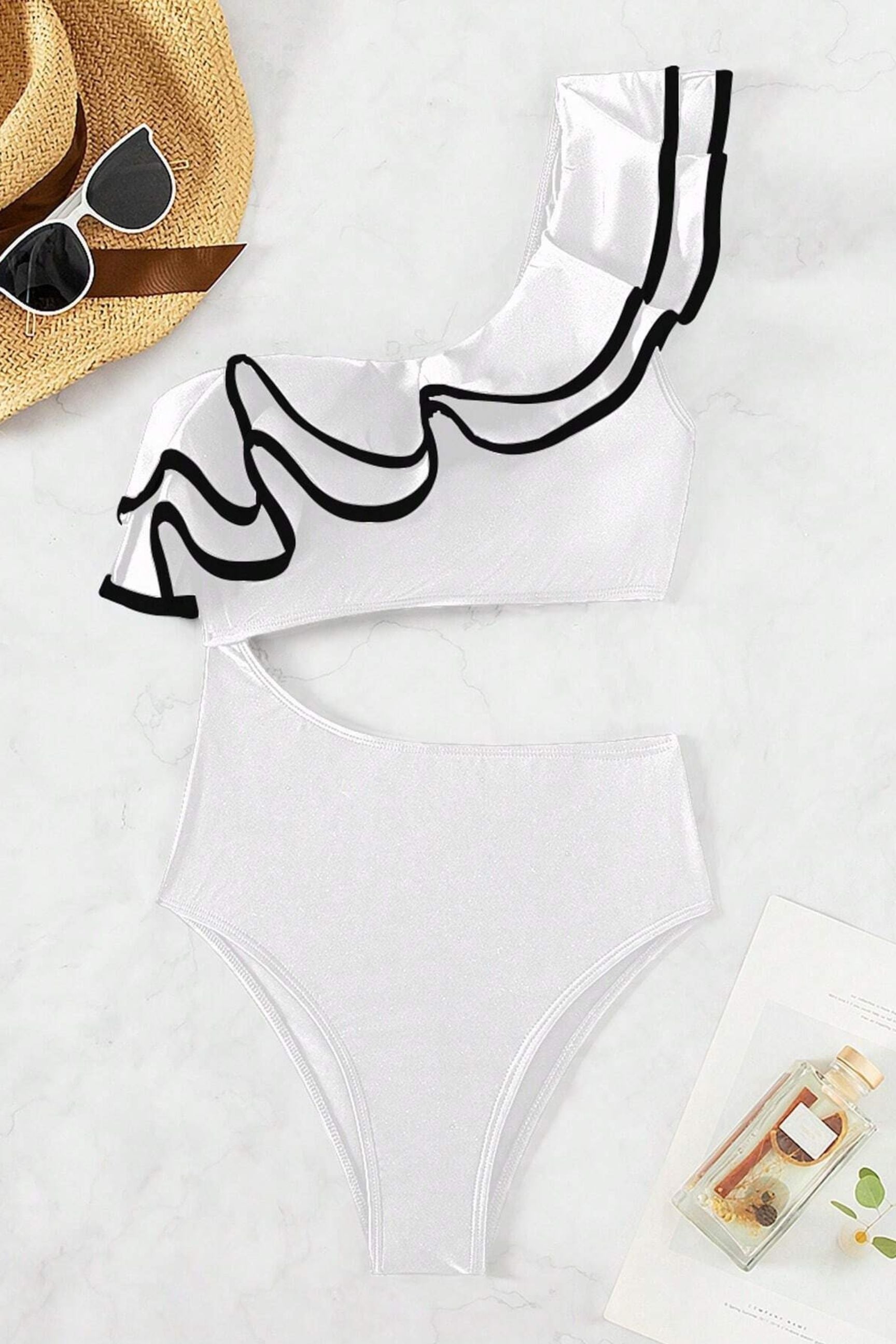 One Shoulder Ruffled One Piece Swimsuit