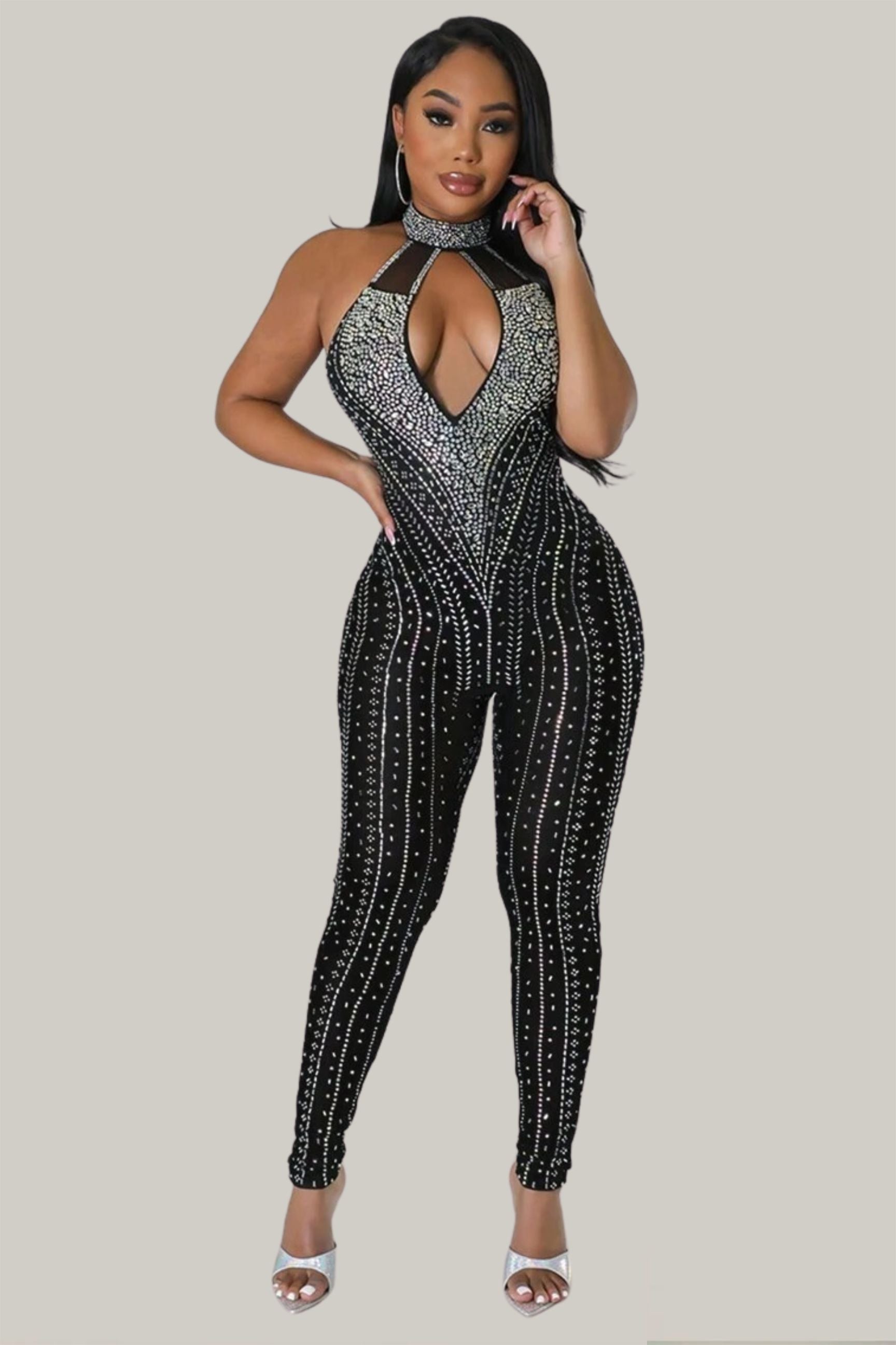 Ophelia Rhinestone Detail Halter Jumpsuit