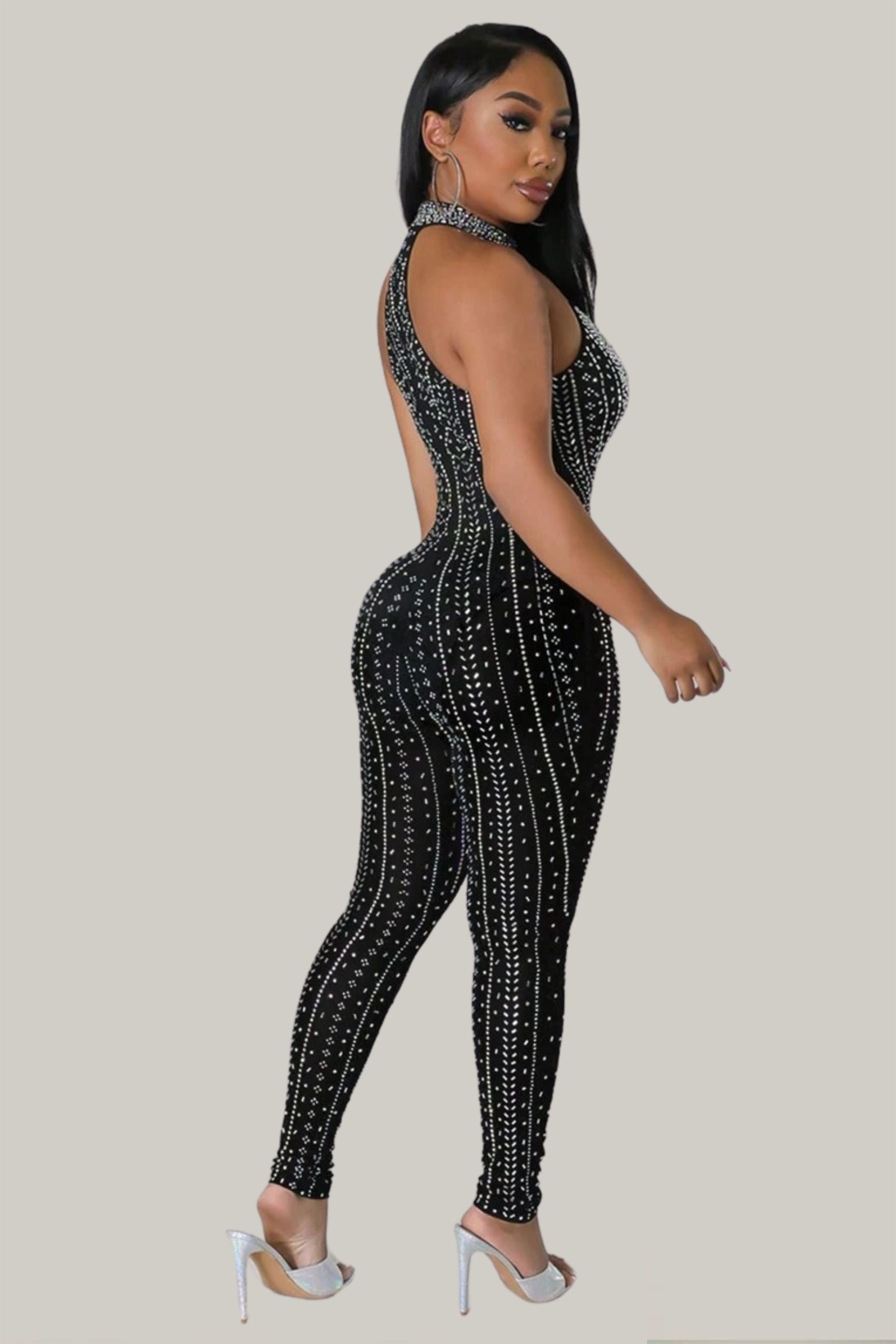 Ophelia Rhinestone Detail Halter Jumpsuit