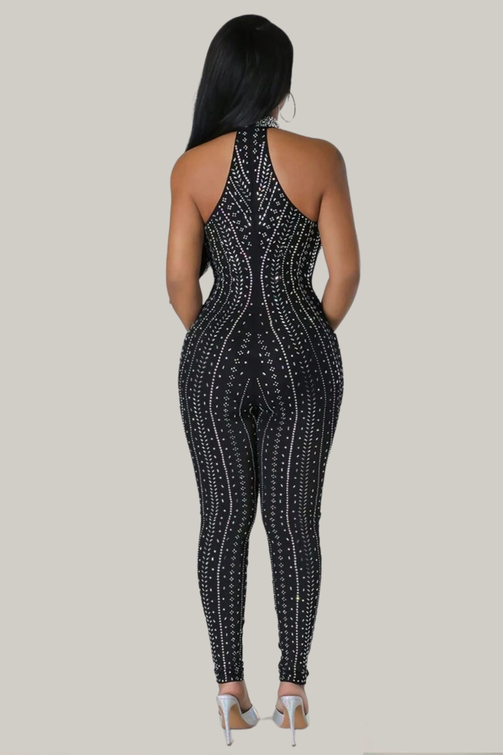Ophelia Rhinestone Detail Halter Jumpsuit