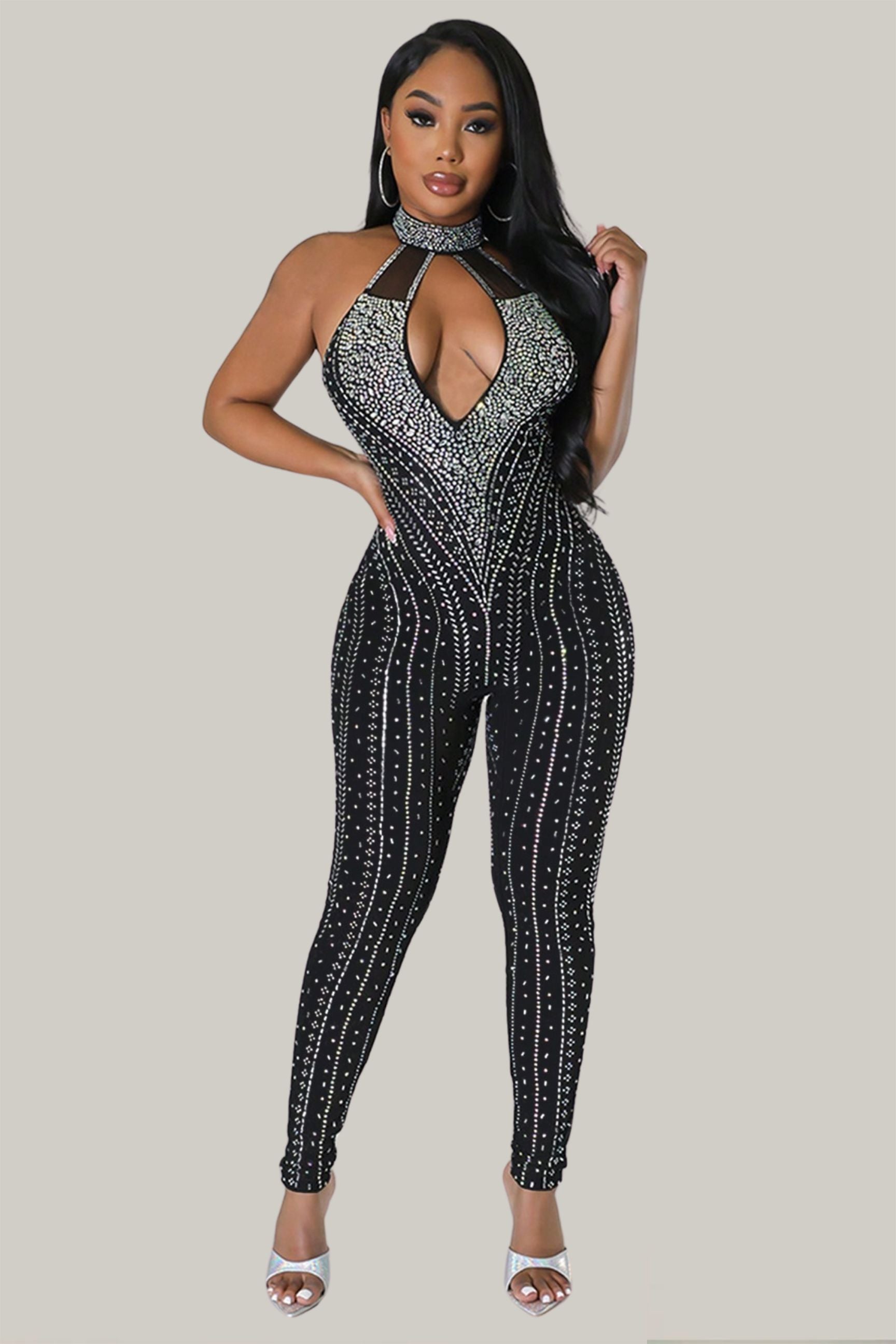 Ophelia Rhinestone Detail Halter Jumpsuit