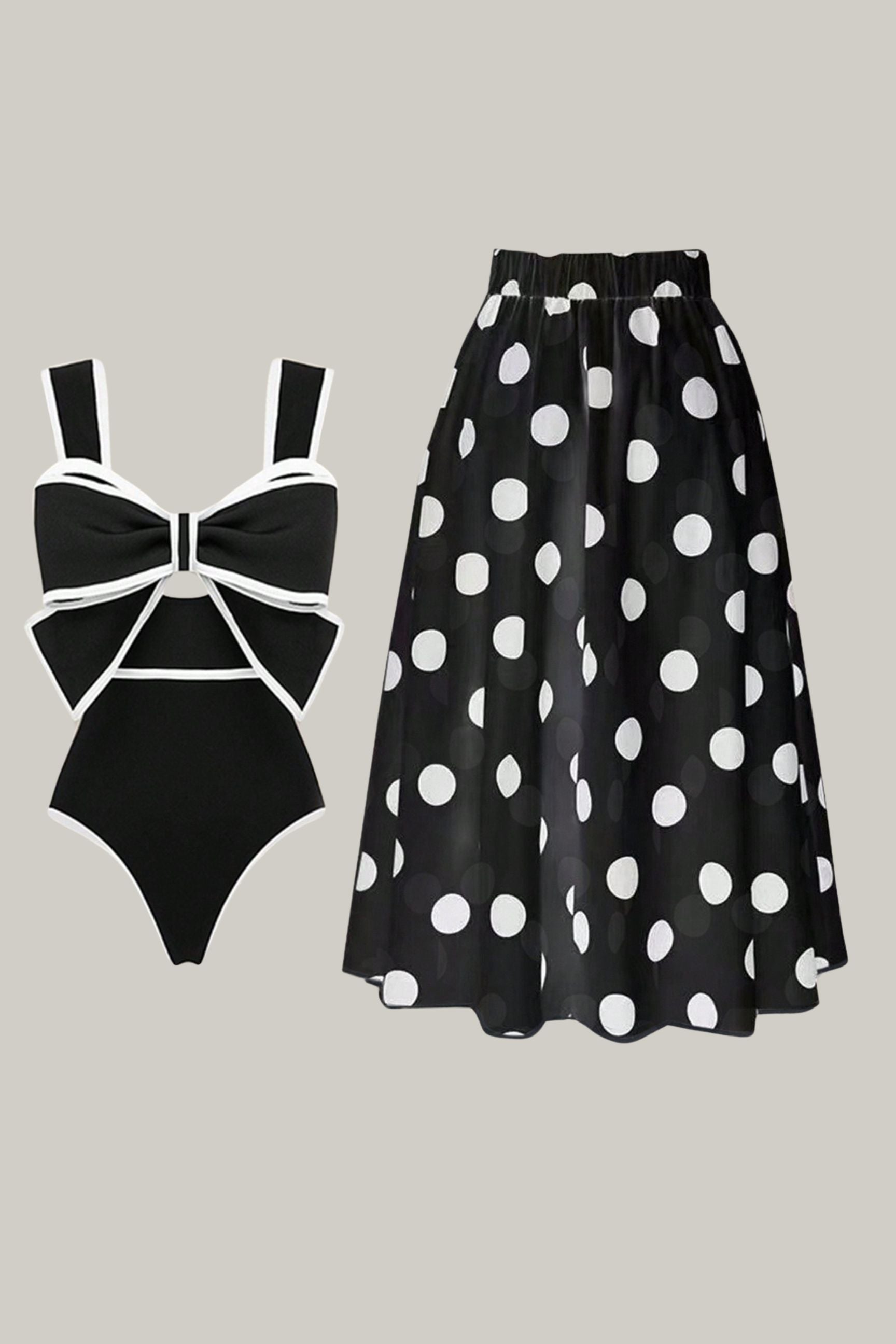 Polka Dot Elegant Swimsuit & Skirt Two-Piece Set