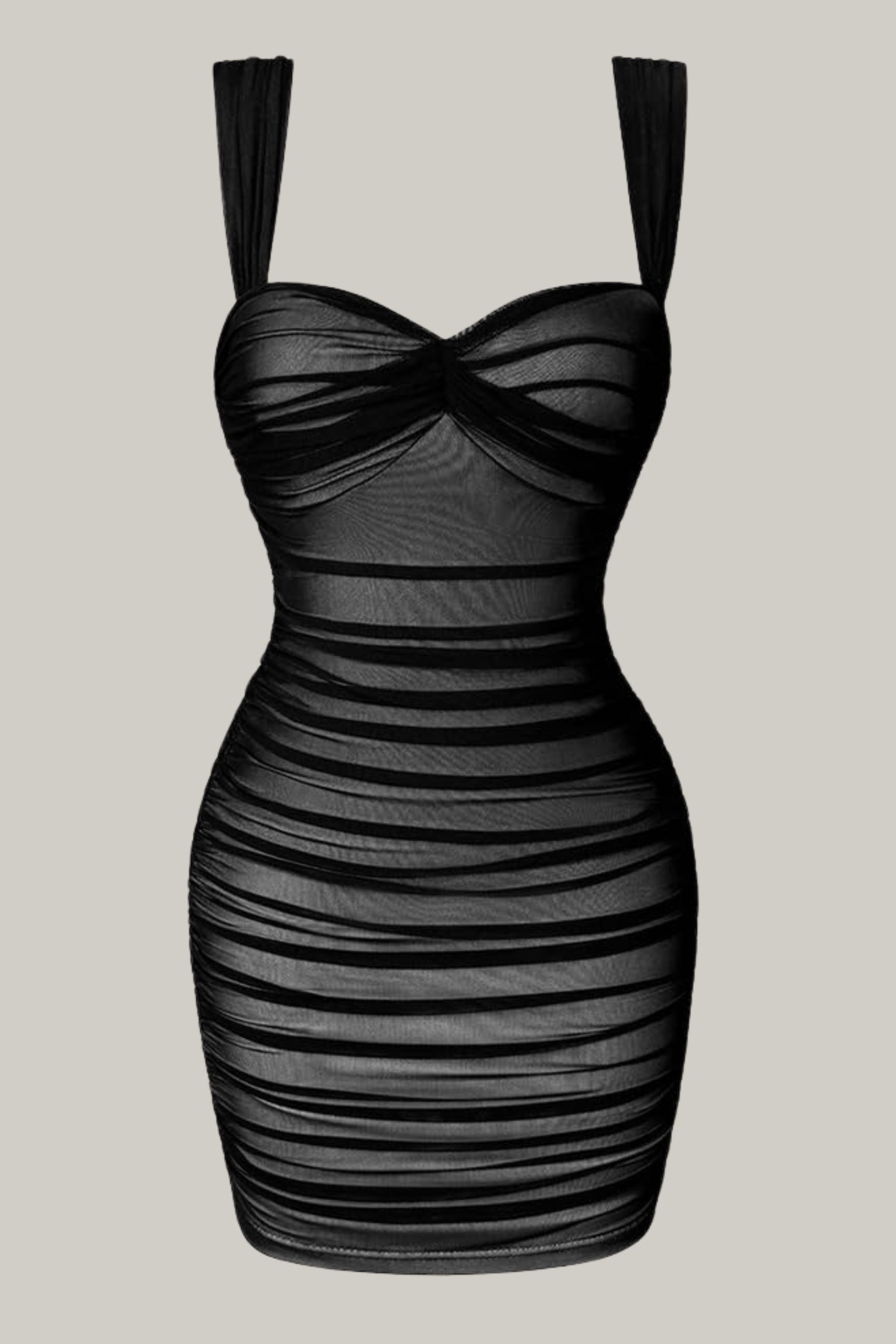 Rosalia Sexy Bodycon Sleeveless Tank Straps Mesh Ruched Mini Party Dress