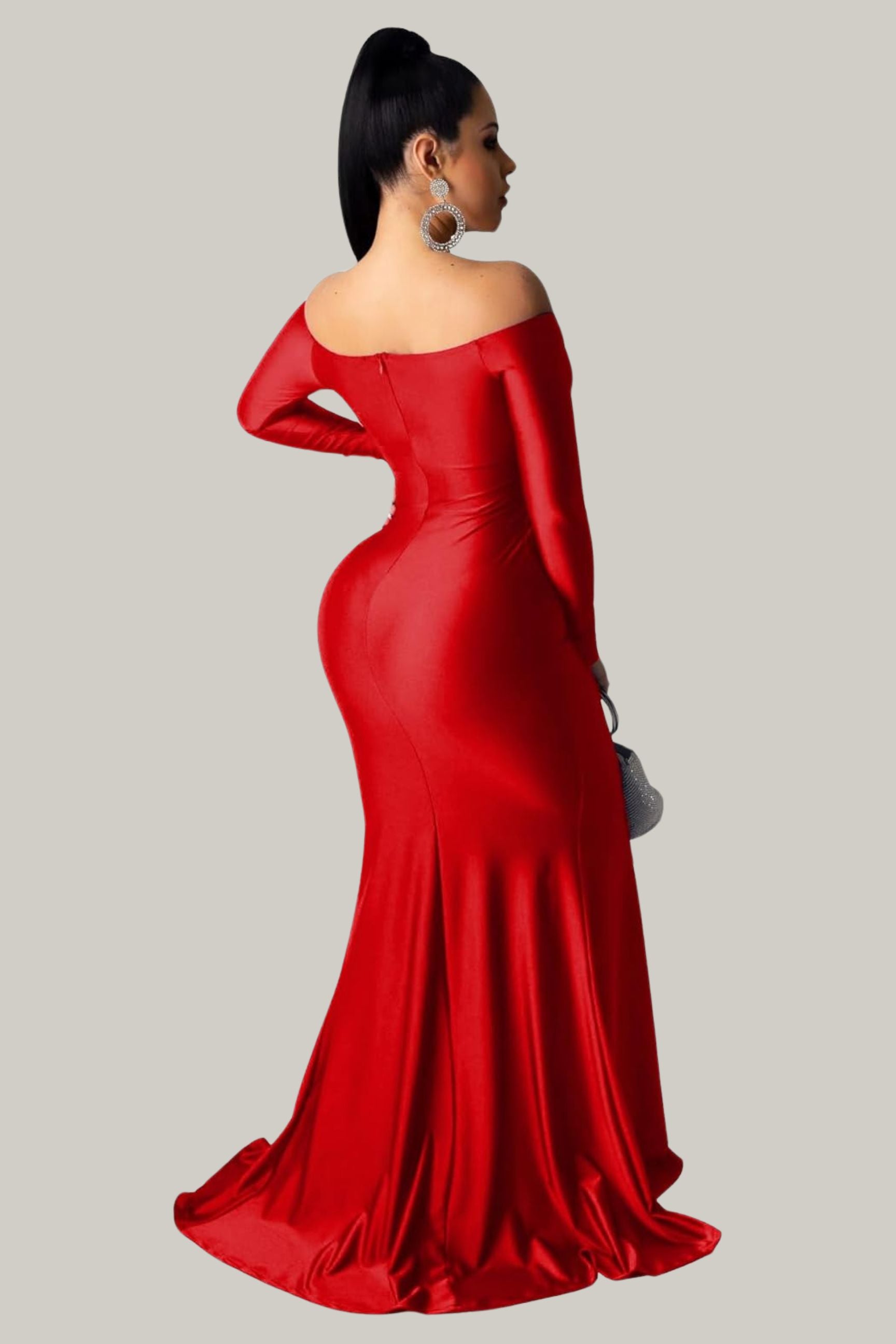 Seline Sexy Off-Shoulder Formal High Split Long Sleeve Dress