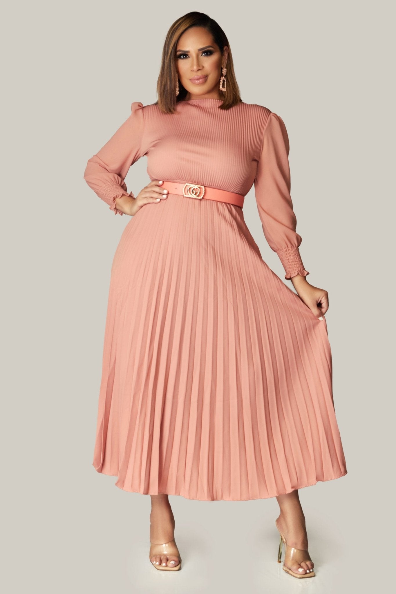 Alena Pleated Belted Dress