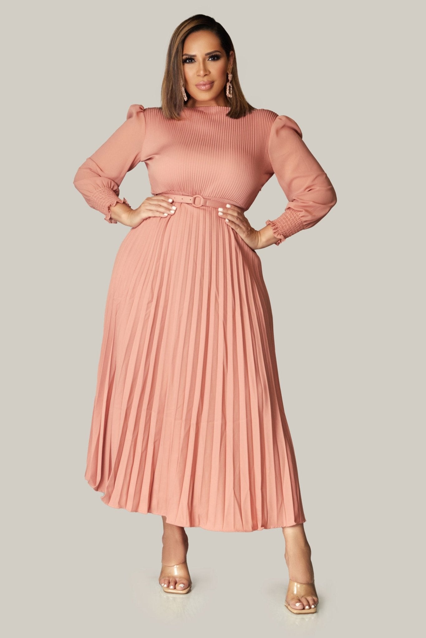 Alena Pleated Belted Dress