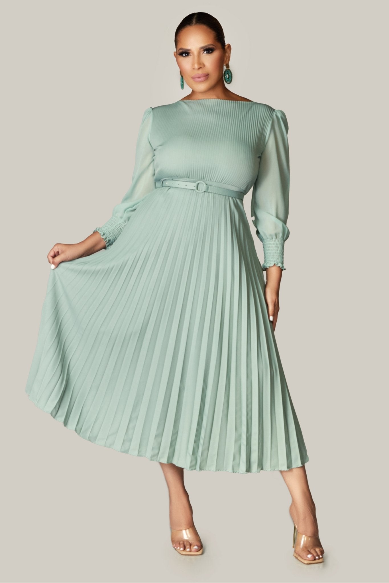 Alena Pleated Belted Dress