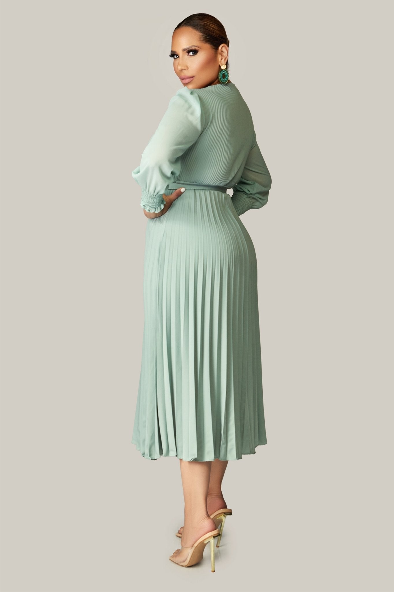 Alena Pleated Belted Dress