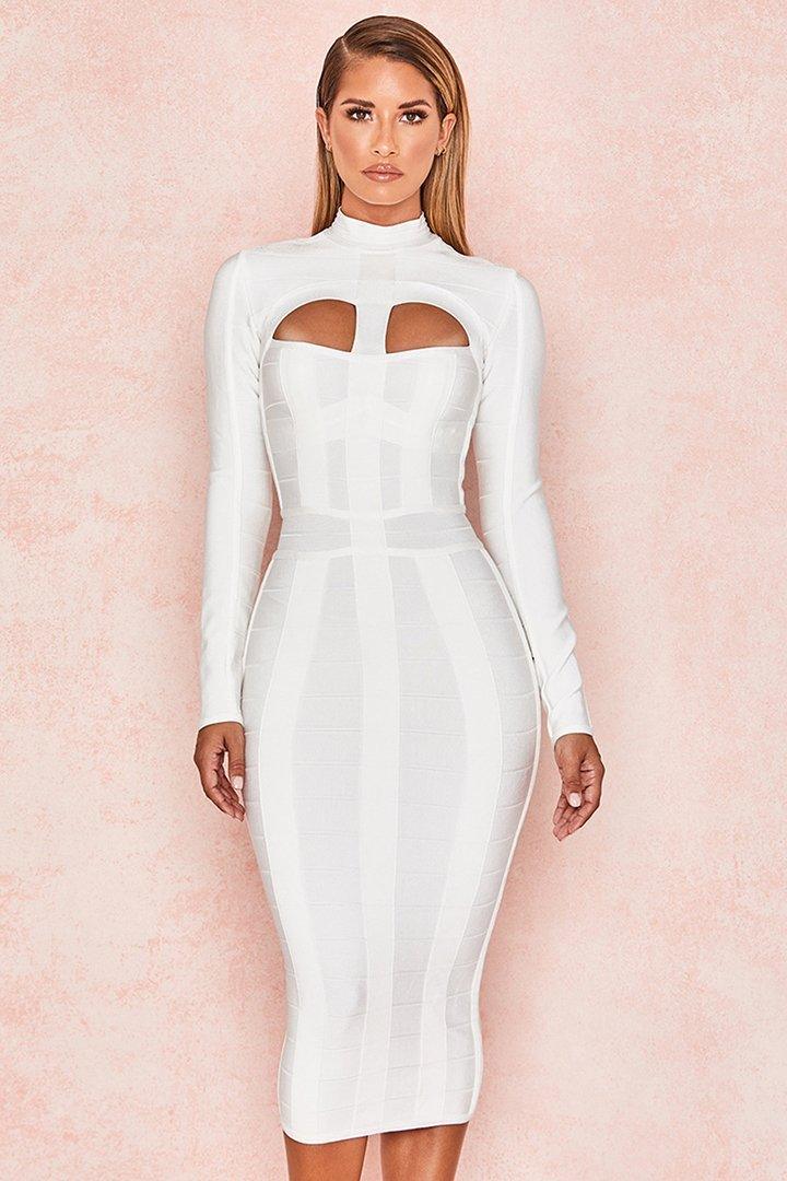 Nyomi Cut-Out Long Sleeves Party Bandage Clubwear Midi Dress - MY SEXY STYLES