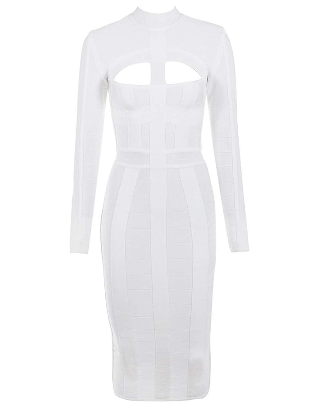 Nyomi Cut-Out Long Sleeves Party Bandage Clubwear Midi Dress - MY SEXY STYLES