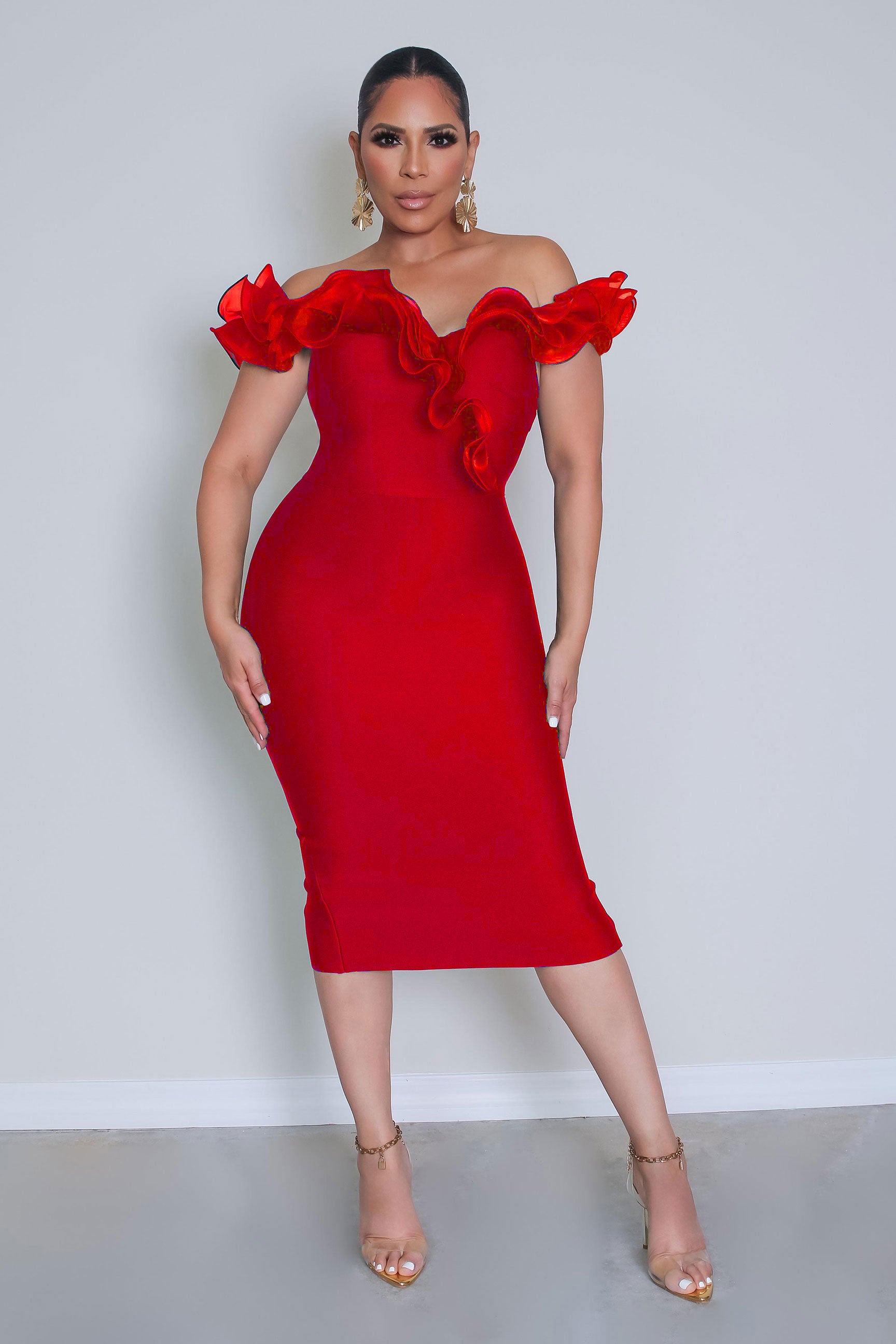 Londyn Exaggerated Ruffled Mesh Bandage Dress