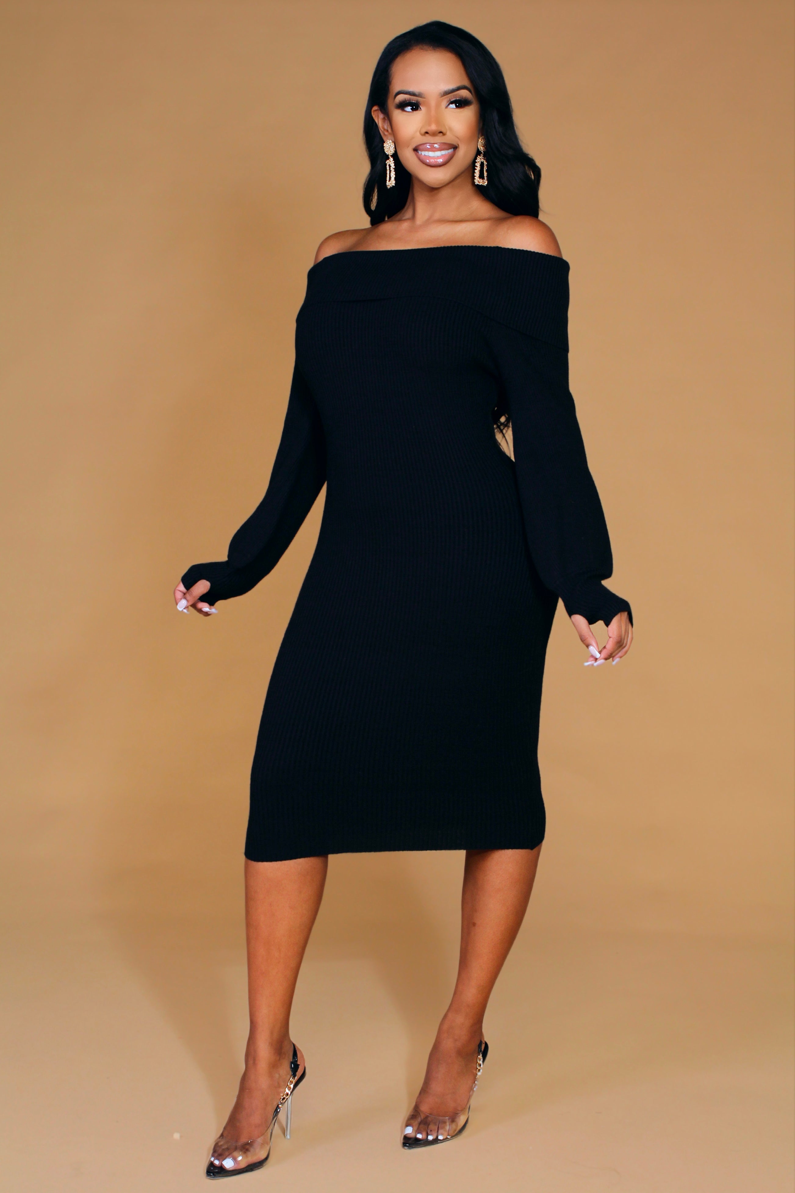 Alejandra Off Shoulder Ribbed Dress - MY SEXY STYLES
