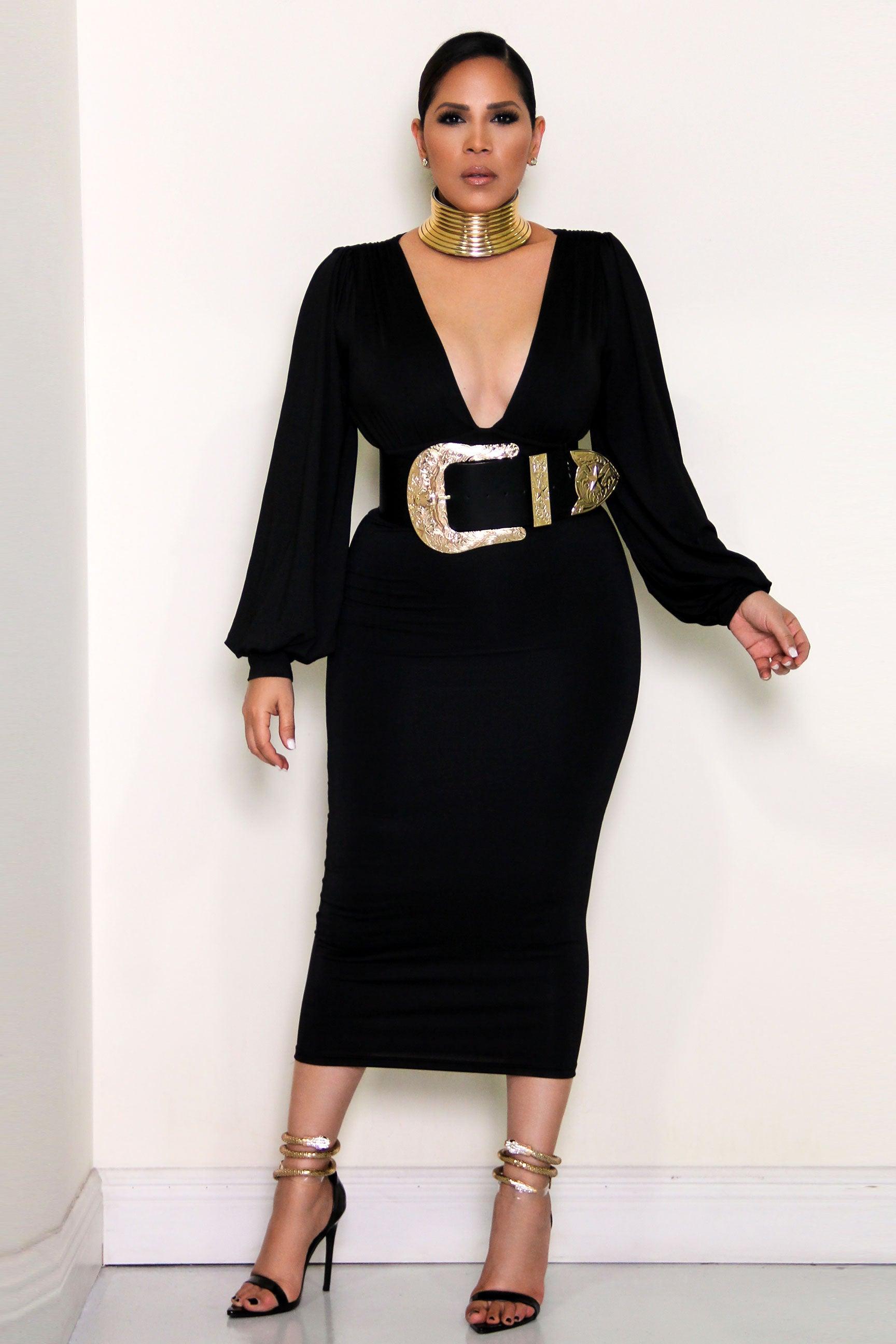 Bellisima Long Sleeves PlungIng Bodysuit - MY SEXY STYLES