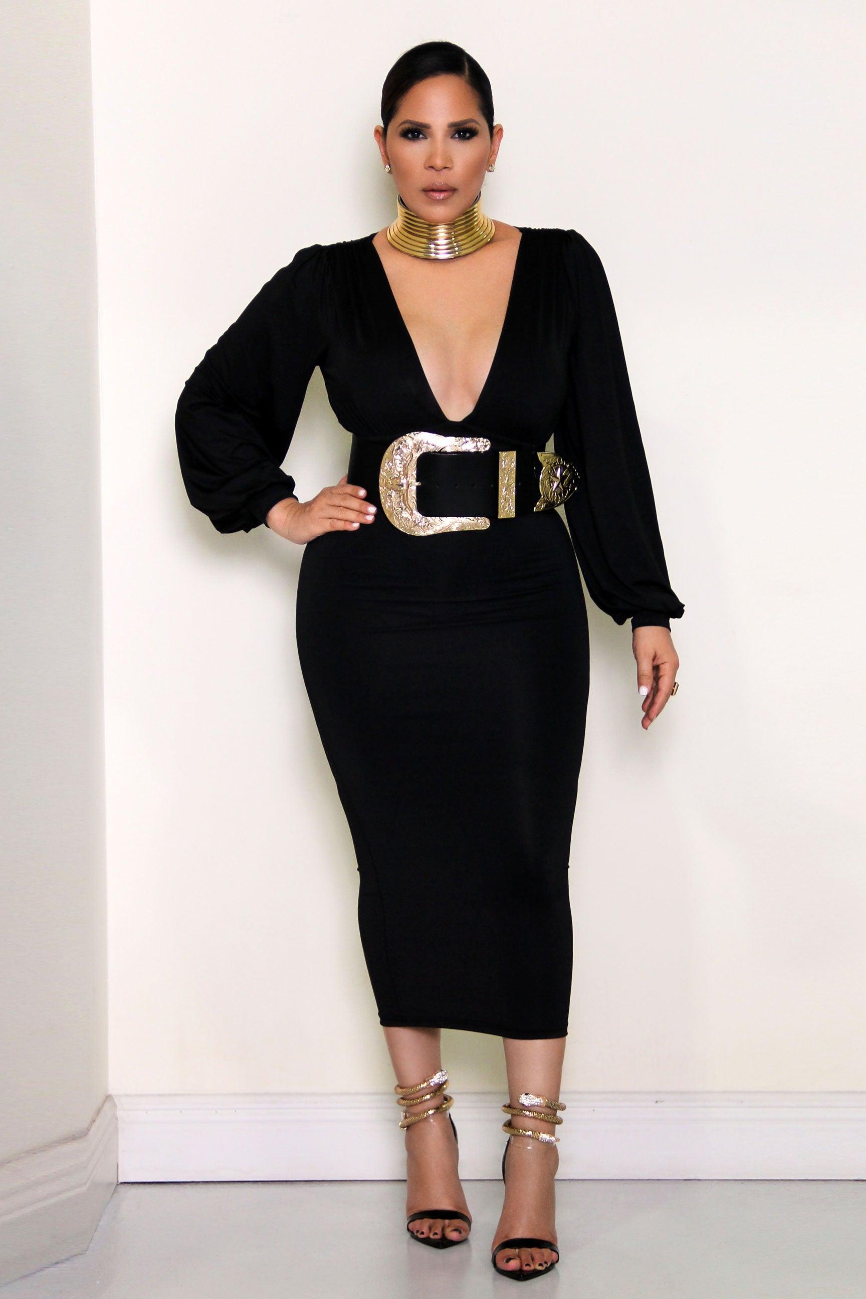 Bellisima Long Sleeves PlungIng Bodysuit - MY SEXY STYLES