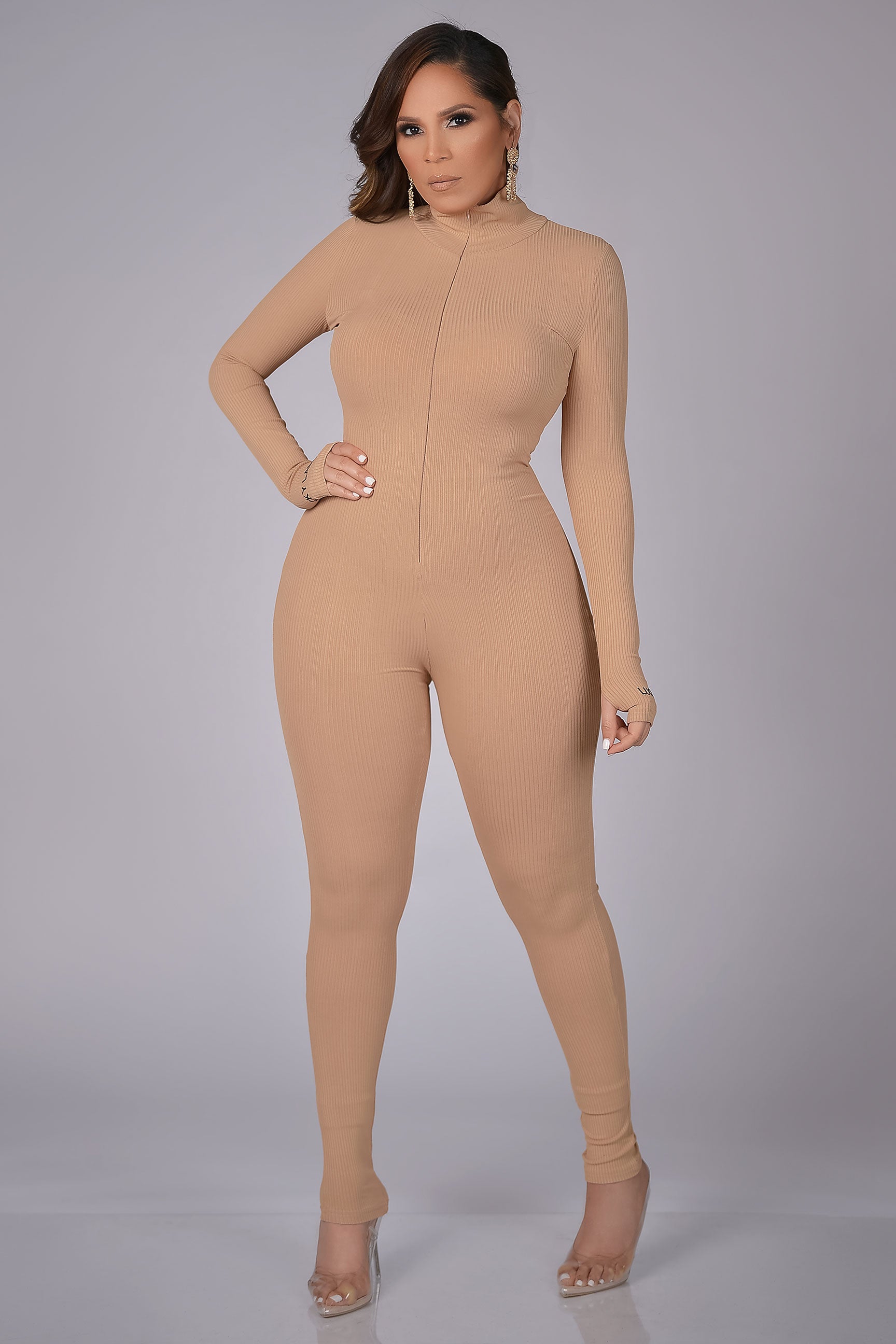 Elena Mock Neck Bodycon Jumpsuit - MY SEXY STYLES