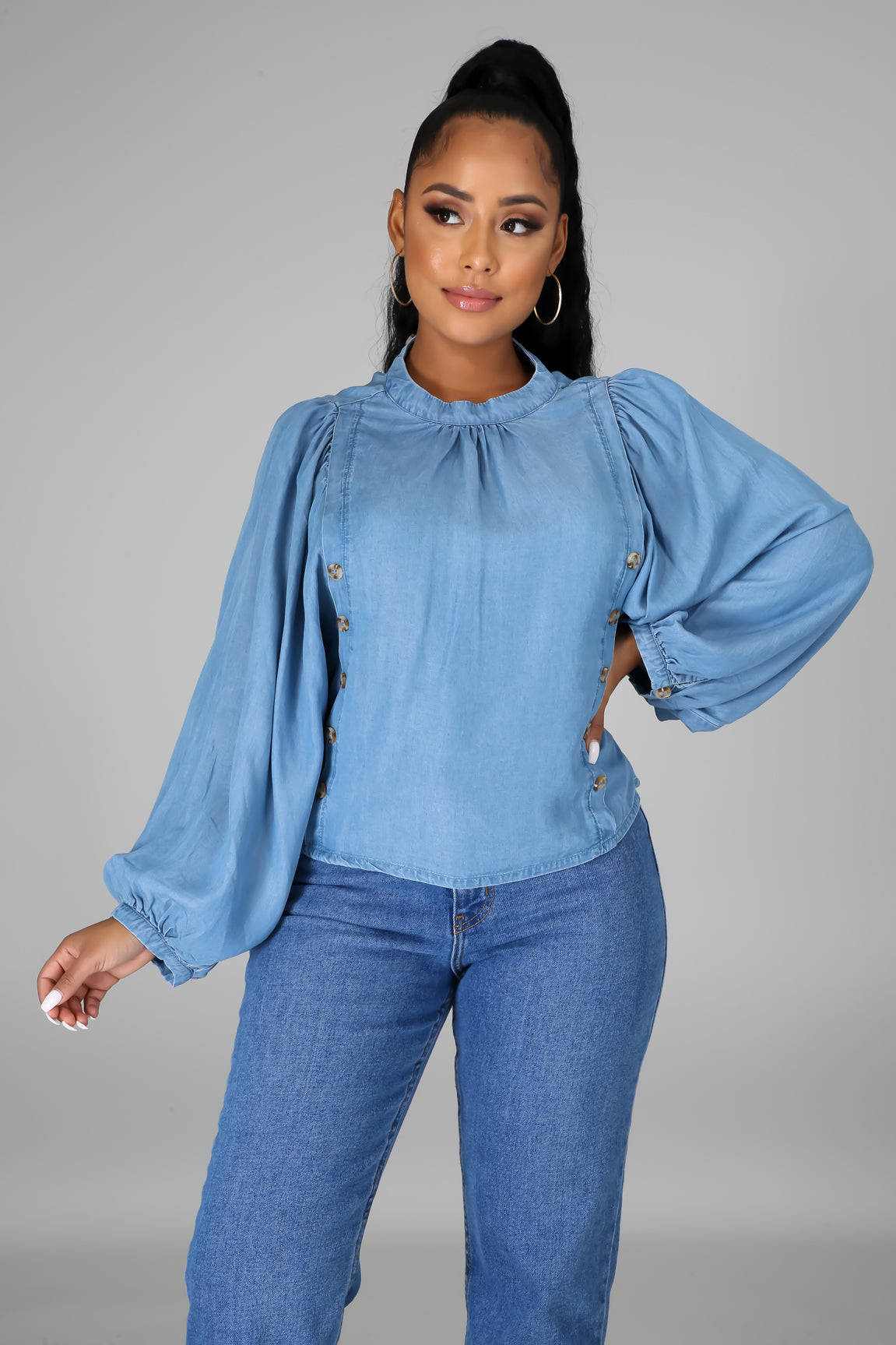 Celine Long Sleeves Denim Blouse - MY SEXY STYLES